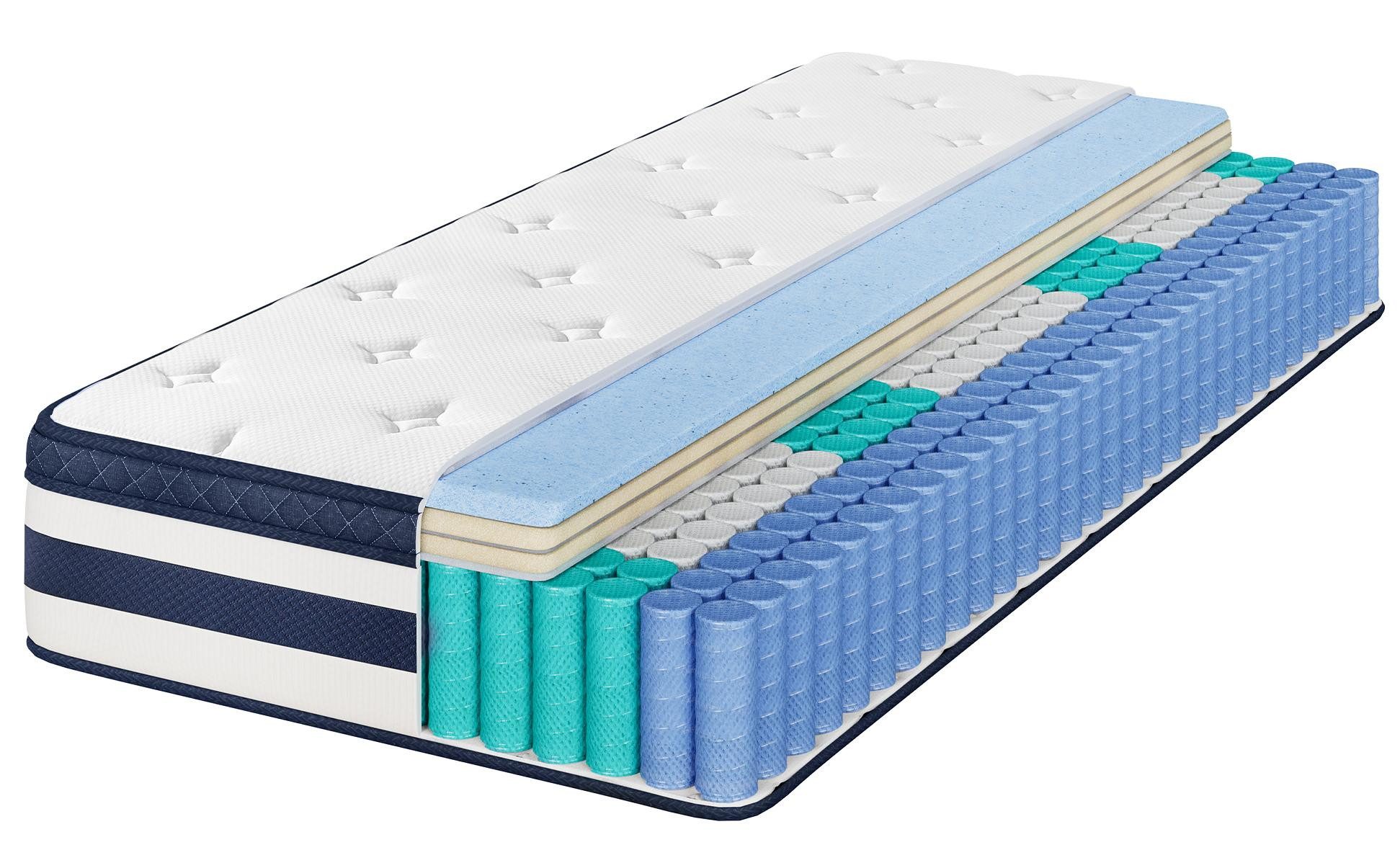 Taschenfederkernmatratze Federkernmatratze, Matratzen aus Gel-Memory-Schaumstoff, H3, VASAGLE, 25 cm hoch, 7-Zonen-Unterstützung, Matratzen aus Gel-Memory-Schaumstoff, Kühlend