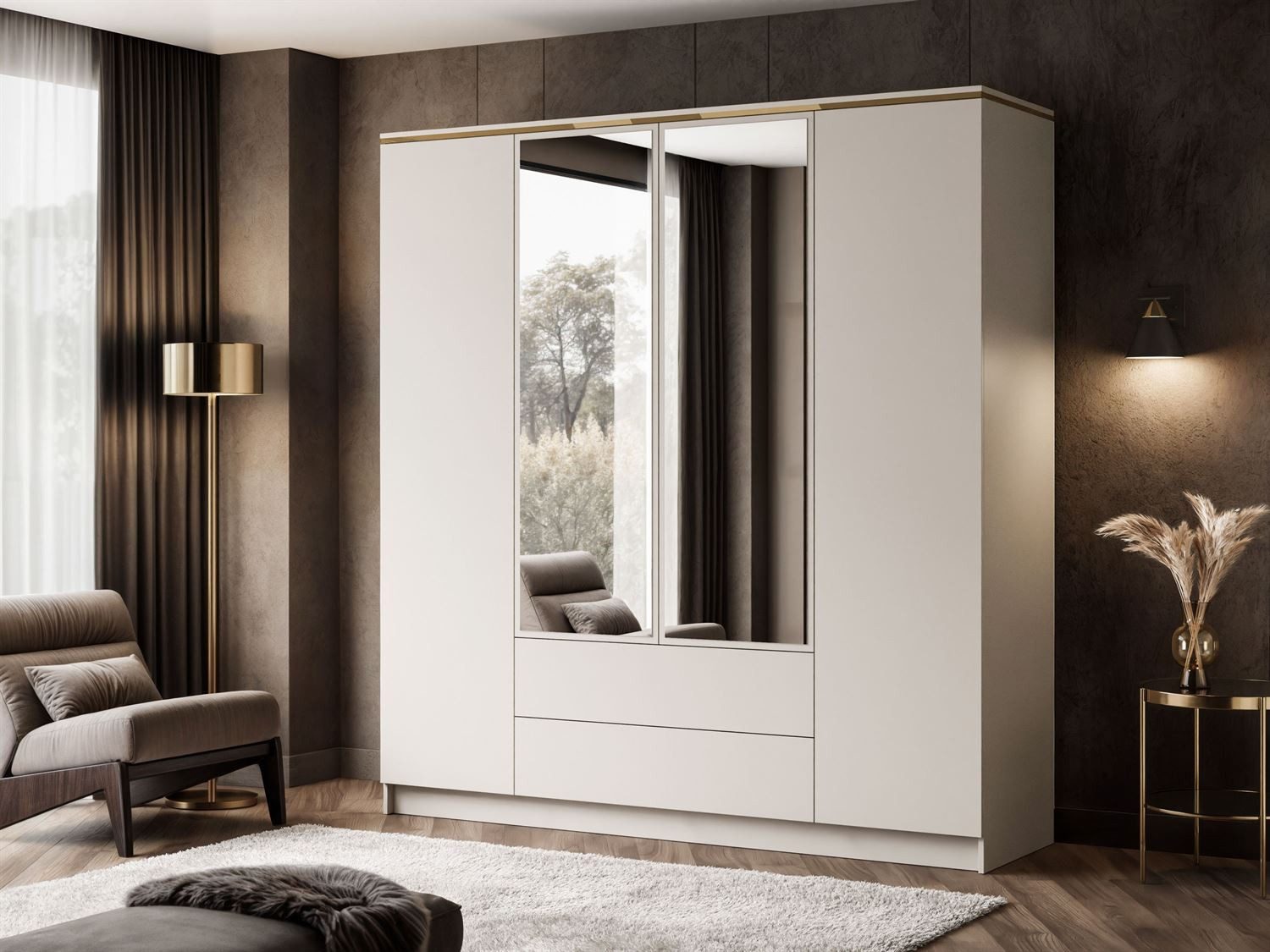 Lookway Kleiderschrank AURORA 4D2SZ KASCHMIR mit Schubladen 200x57x213 cm – Bild 3 von 5