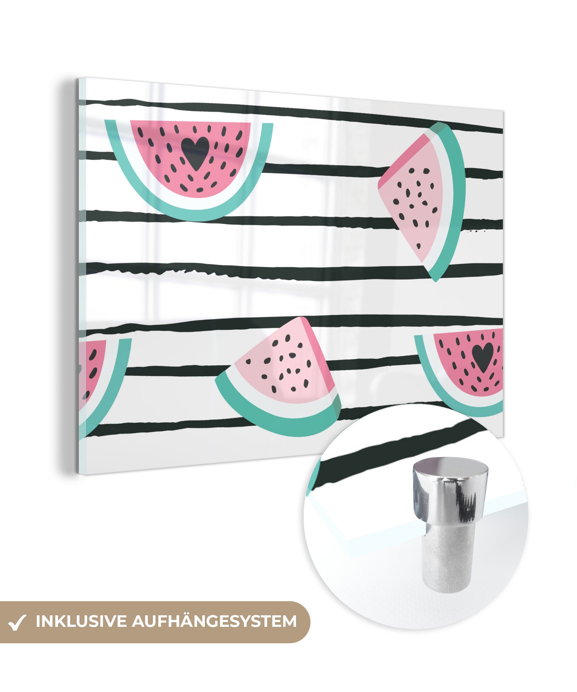 MuchoWow Acrylglasbild Wassermelone - Sommer - Glas - Wanddekoration auf (1 Wandbild Schwarz, St), Bilder Foto Glasbilder - Glas auf 