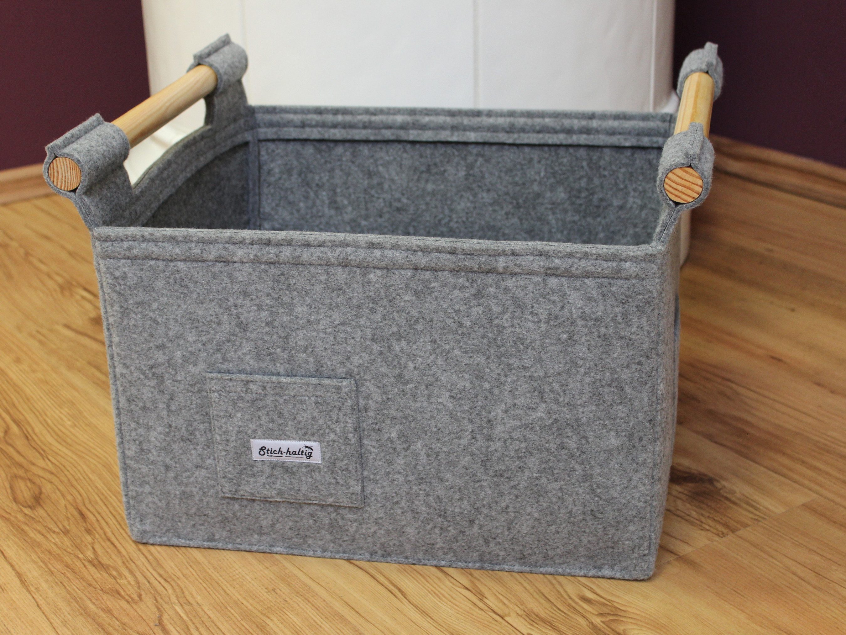 Stich-haltig Kaminholzkorb Filzkorb für Kaminholz mit Holzgriffen - robuste günstig online kaufen