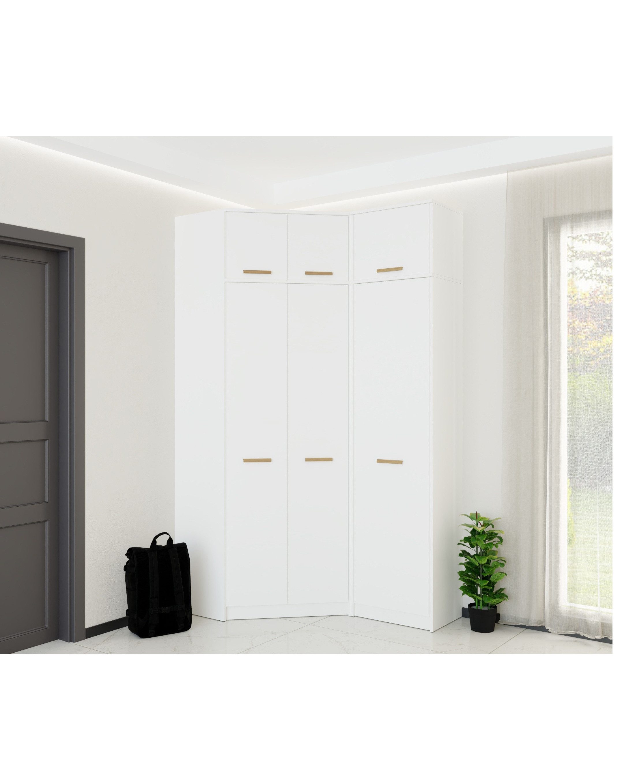 Marmex Möbel Schrank-Set Grant SET 44B Eckkleiderschrank Drehtürenschrank 2 Schrankaufsätze, (4-St), Scharniere-Soft-Close, ausziehbare Kleiderstange, Ankleidezimmer