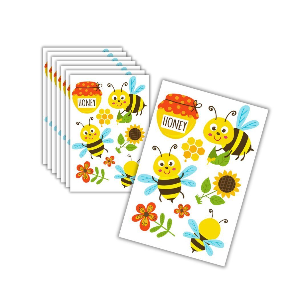Partystrolche Kindertattoo 8 x Bienen Tattoos, Mitgebsel für Kindergeburtstag, made in Germany, Mitgebsel für Bienen Party, hautfreundlich, abwaschbar, getestet, made in Germany