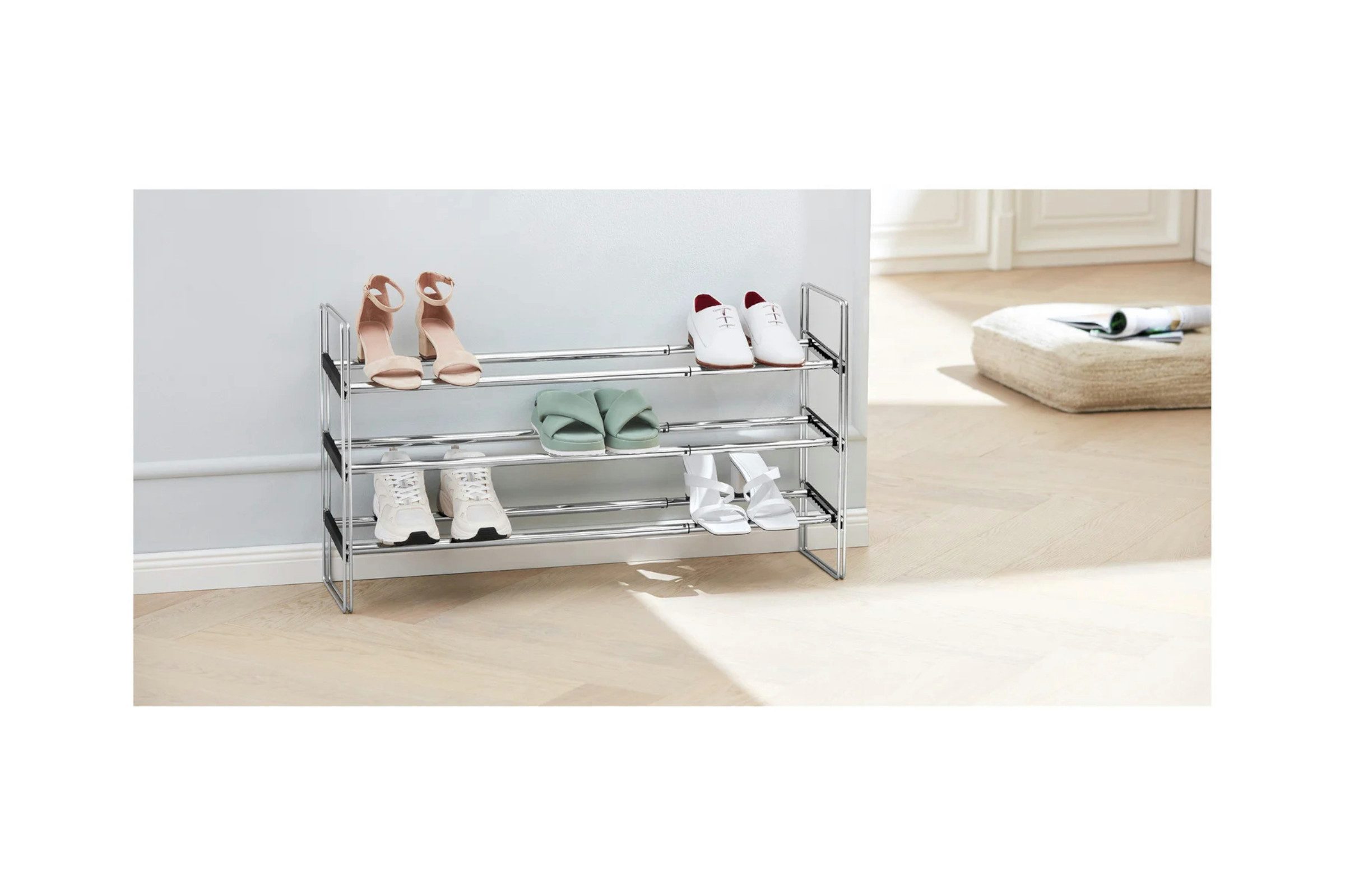 Livarno home Schuhregal Schuhregal ausziehbar ca. B 64–119 x H 50,5 x T 22,5 cm, Einzelartikel, Ausziehbar, verchromt, anpassbare Ablagen