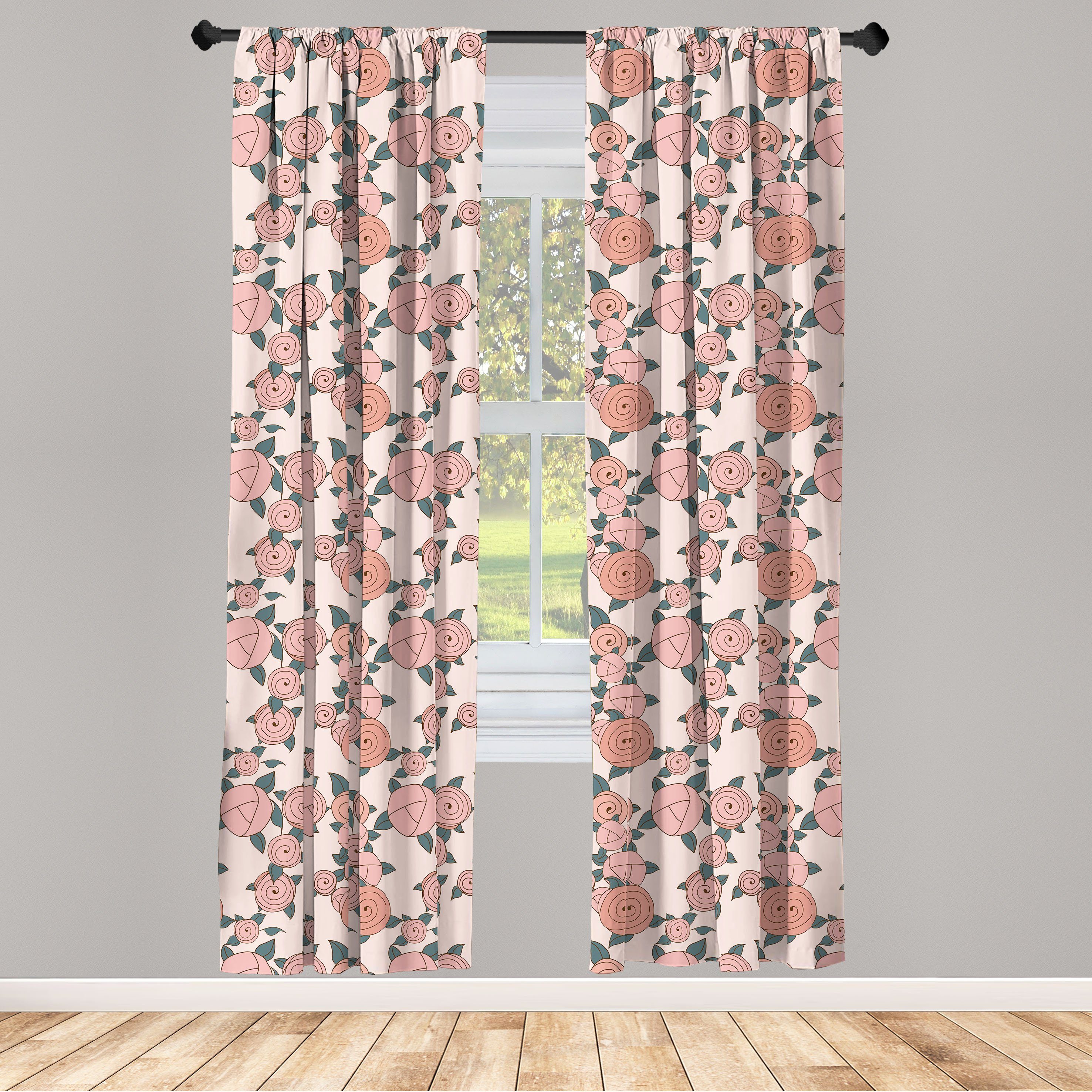 Gardine Vorhang für Wohnzimmer Schlafzimmer Dekor, Abakuhaus, Microfaser, Vintage Blumen Rose Bouquets Schönheit