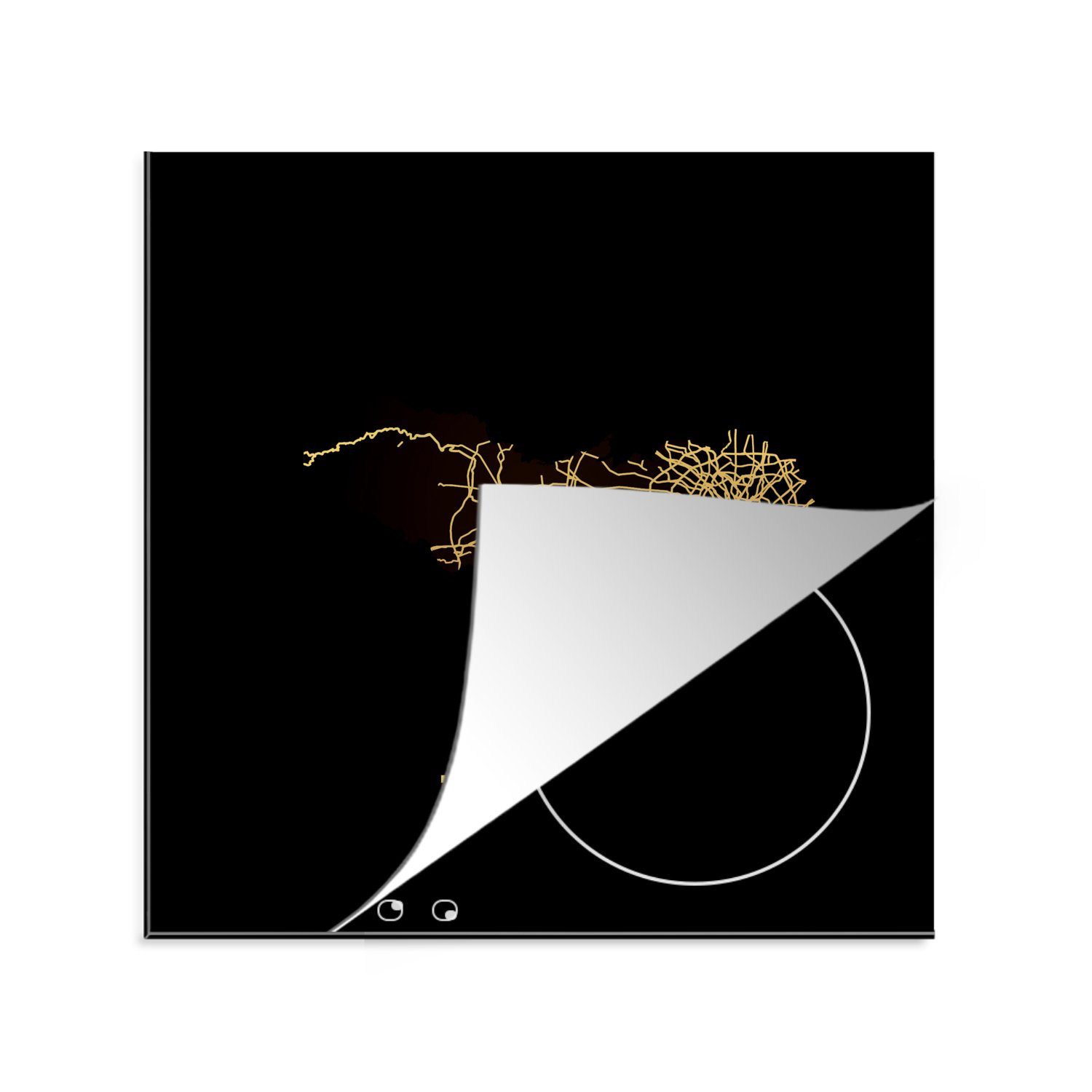 MuchoWow Herdblende-/Abdeckplatte Tokio - Stadtplan - Schwarz und Gold, Vinyl, (1 tlg), 78x78 cm, Ceranfeldabdeckung, Arbeitsplatte für küche