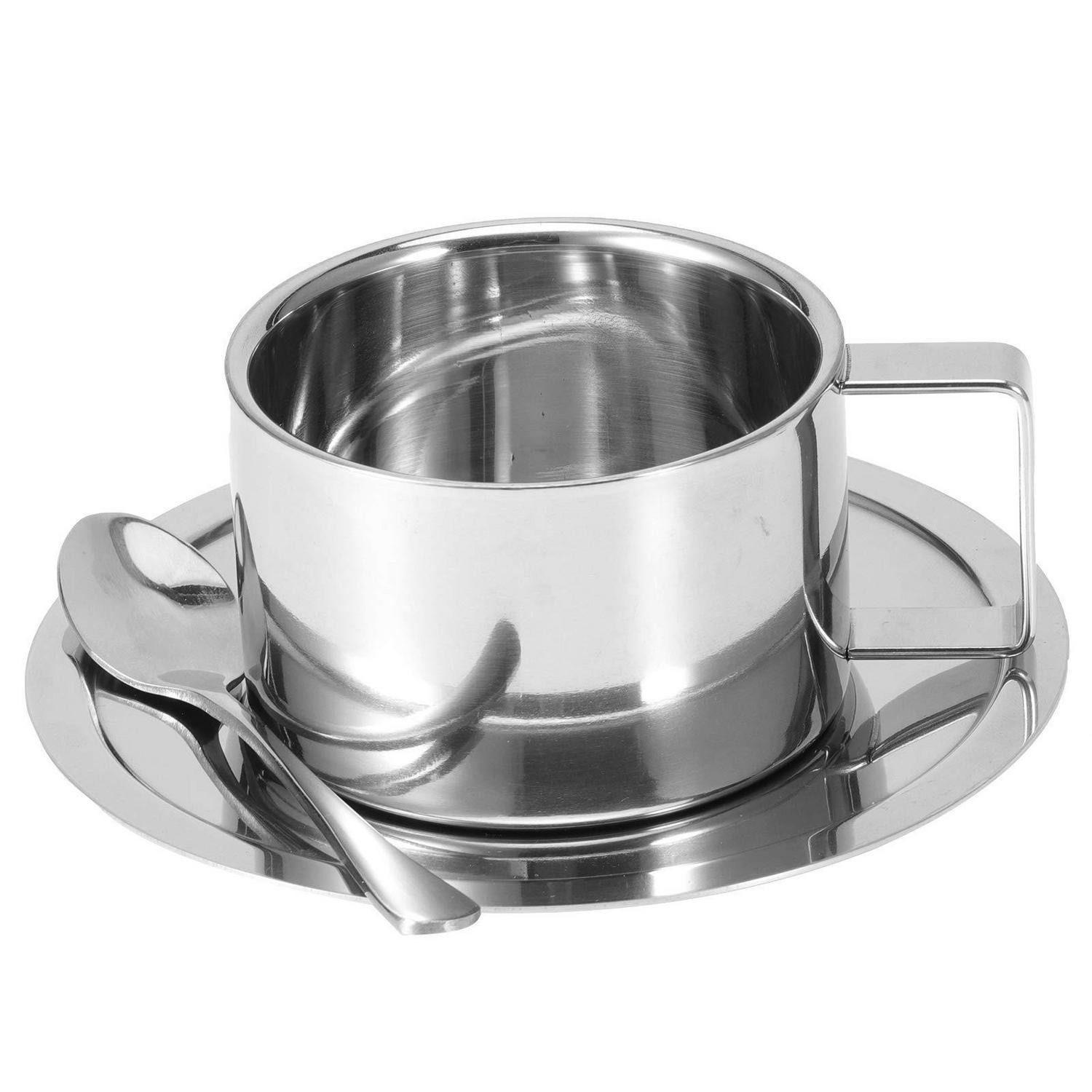 LuxusKollektion Espressotasse Kaffeetasse Edelstahl Doppelwandig 200ml mit Löffel, Metall