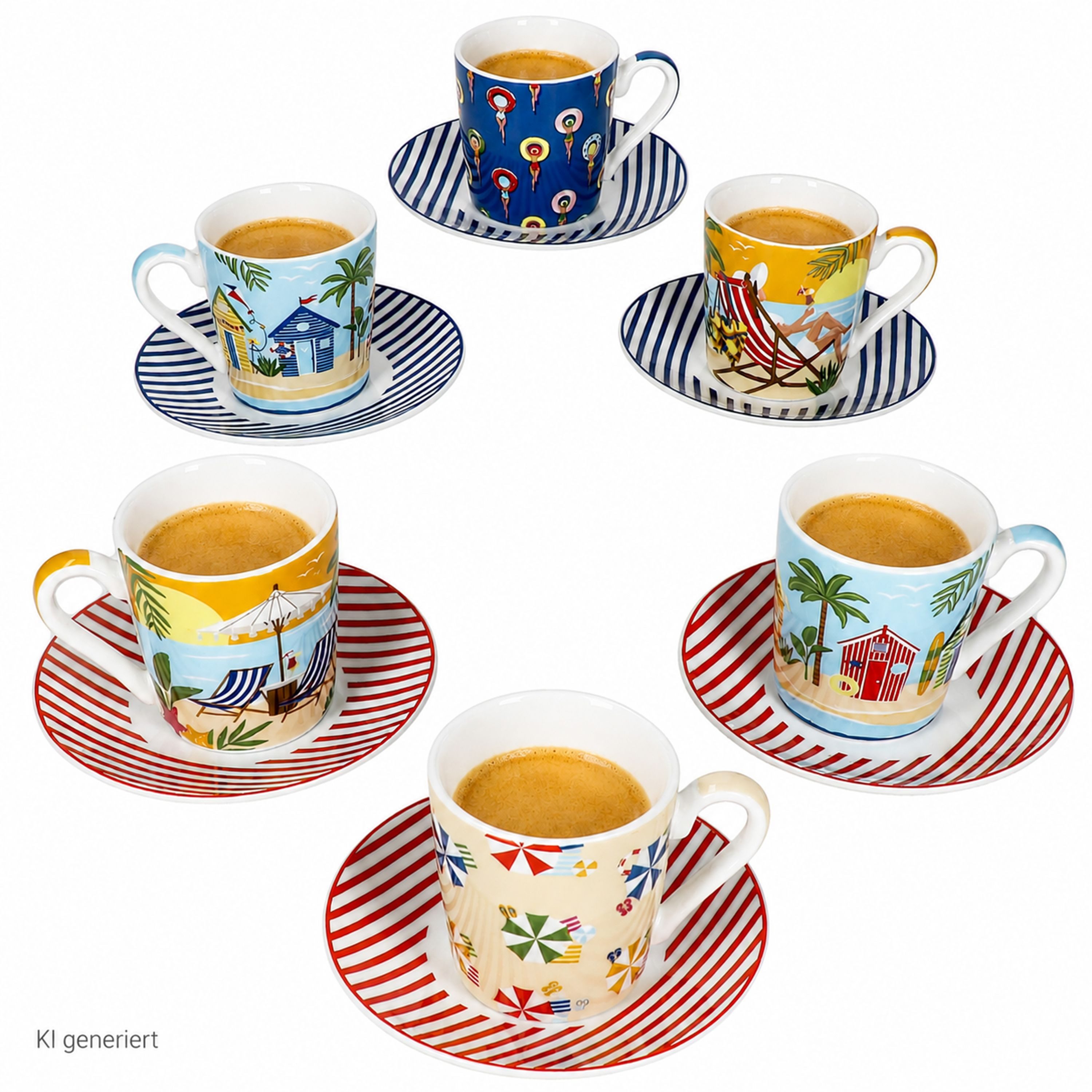 MamboCat Tasse Atmosphere 6er Set Espressotassen 80ml mit Untertassen Sommer Strand, Porzellan