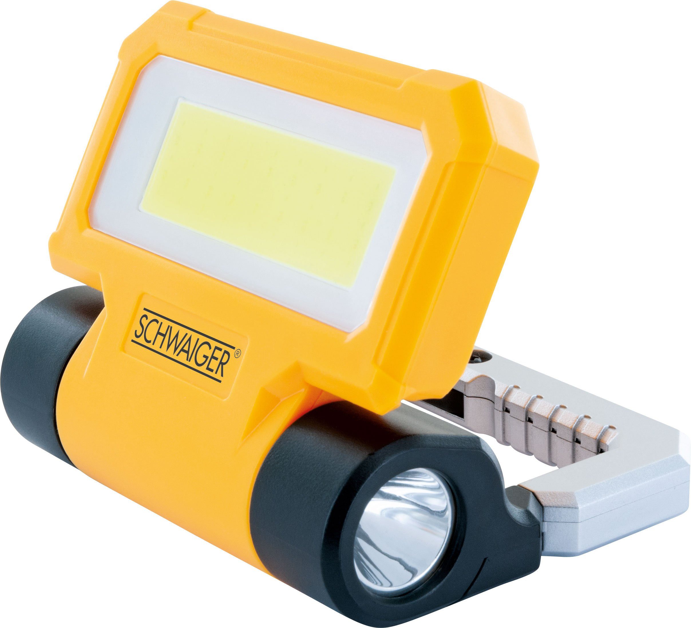 Schwaiger LED Arbeitsleuchte WL213, magnetisch, mit Haken zum Aufhängen, mehrstufig einstellbarer Standfuß, COB-LED, Weiß, Haken zum Aufgängen, mehrstufig einstellbarer Standfuß