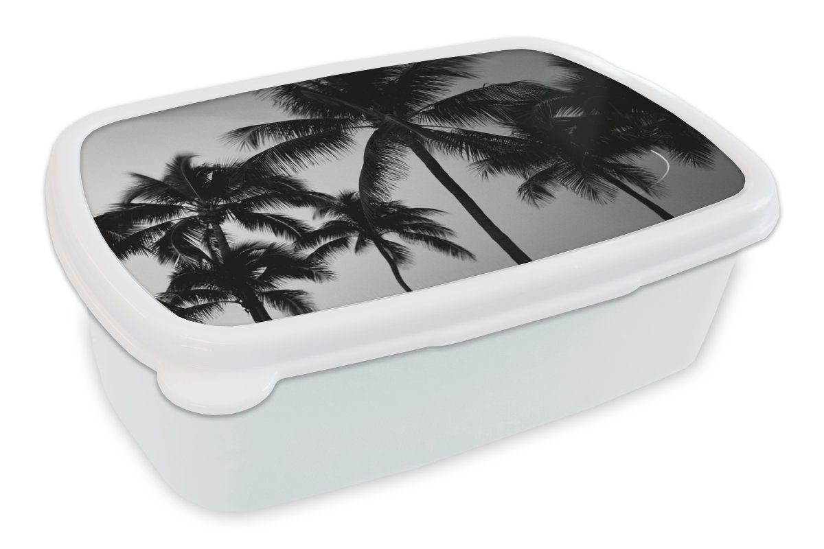 MuchoWow Lunchbox Silhouetten von Palmen - schwarz und weiß, Kunststoff, (2-tlg), Brotbox für Kinder und Erwachsene, Brotdose, für Jungs und Mädchen