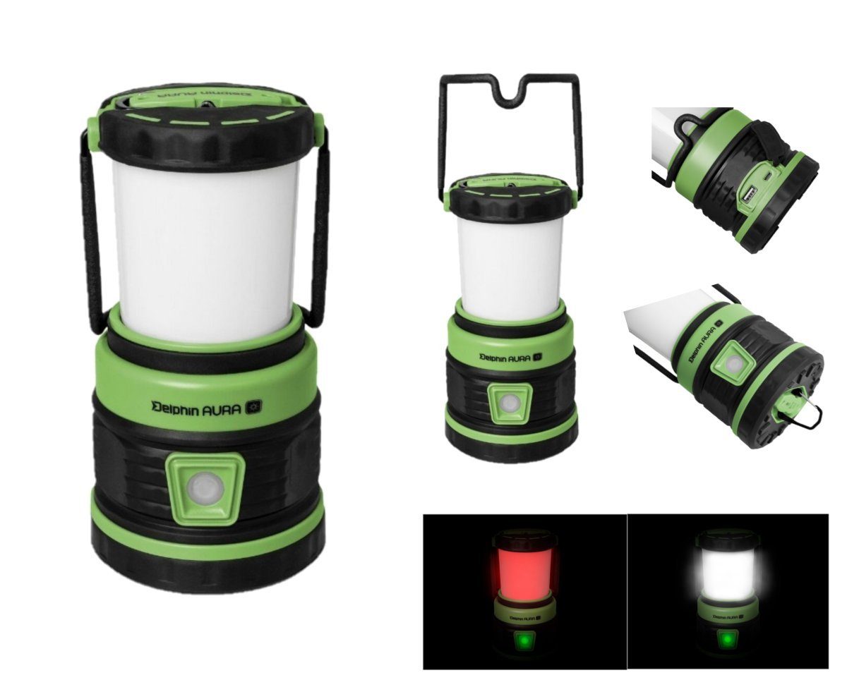 Delphin.sk LED Laterne LED Campingleuchte Laterne AURA Rot/Weißlicht USB Lampe + Powerbank, LED fest integriert, Tageslichtweiß, Rotlicht, Power-Bank-Funktion, zum Aufladen Ihres Mobiltelefons verwenden können