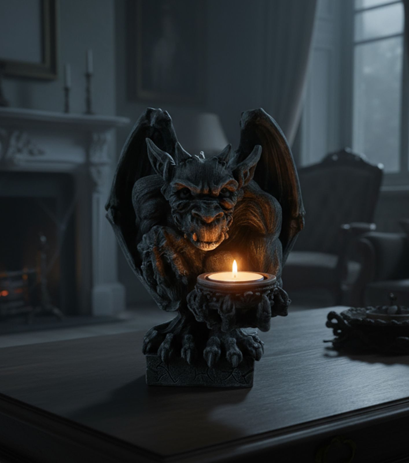 Vogler Teelichthalter Teelichthalter Gargoyle als Wächter Figur 21 cm Handgefertigter Deko
