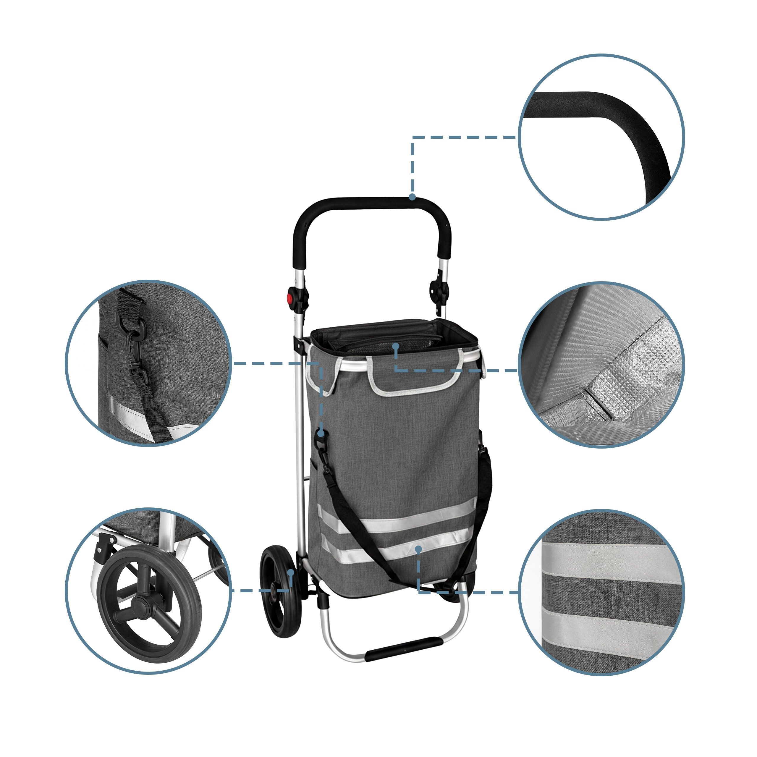 relaxdays Einkaufstrolley Klappbarer Einkaufstrolley 45 l, 45 l, grau – Bild 3 von 5