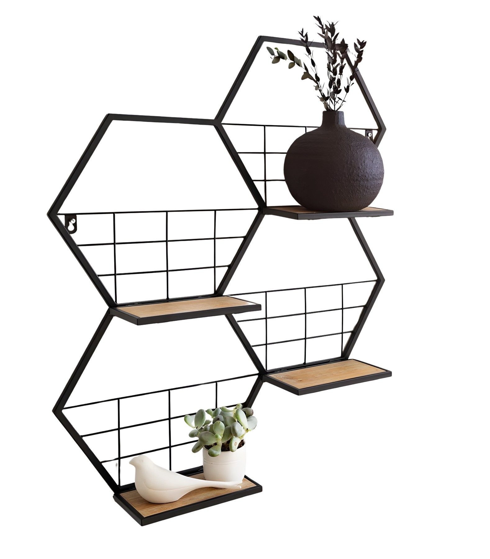 Dekoleidenschaft Deko-Wandregal "Hexagon" aus Metall, schwarz, günstig online kaufen