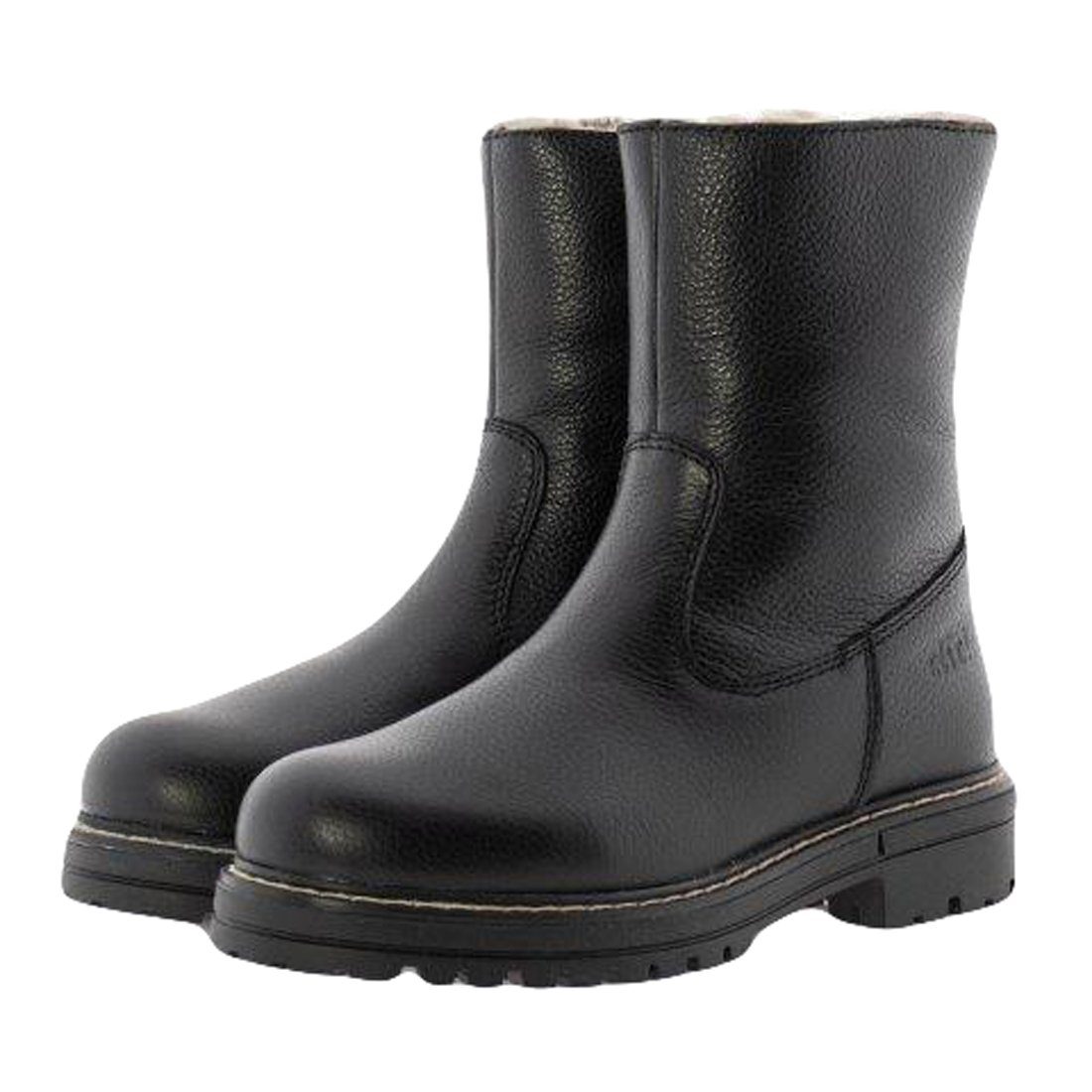 Clic Clic Stiefel Leder Damen Teens Boots 20440 Lammfellfutter Schwarz Schnürstiefelette