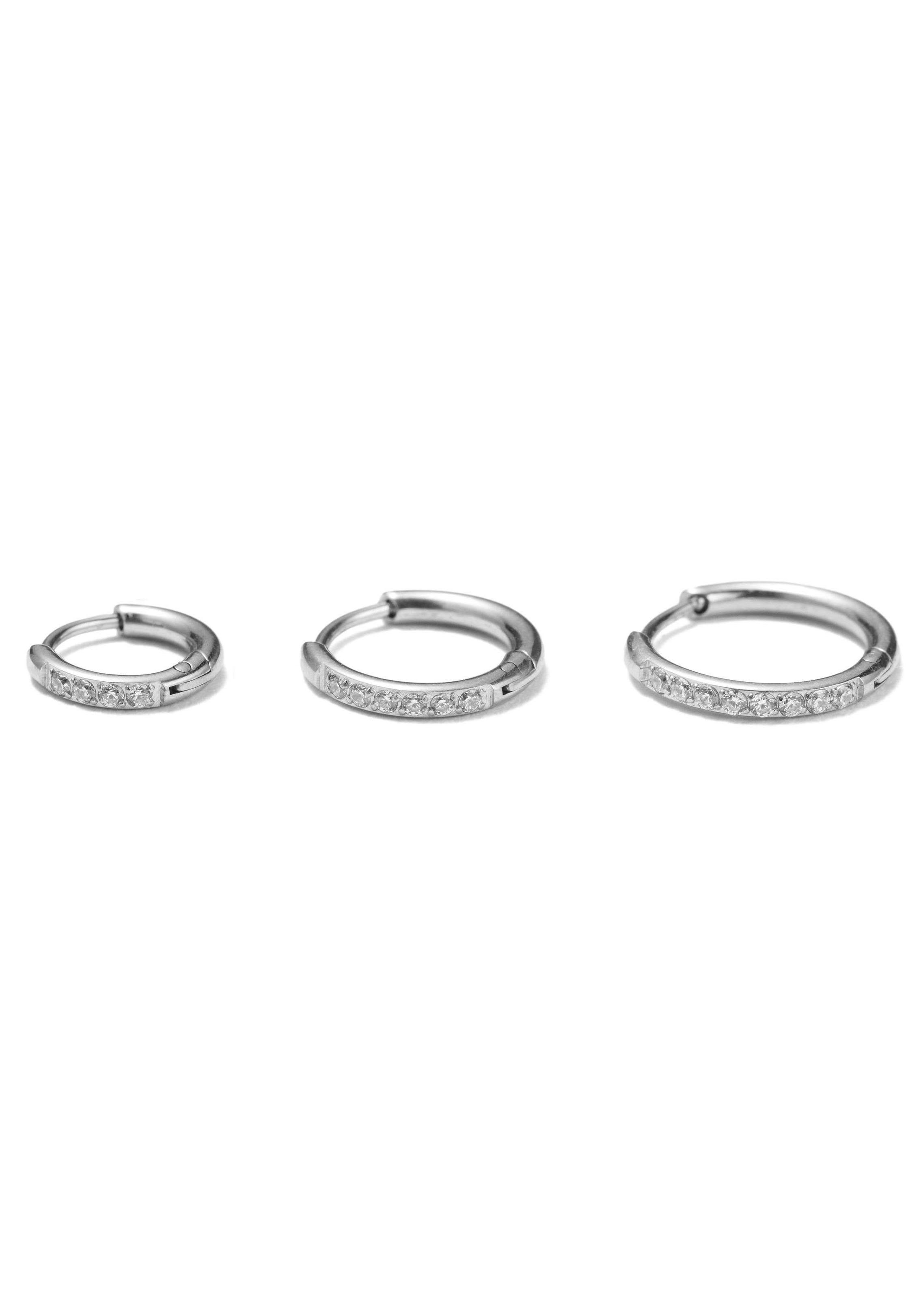 Firetti Creolen-Set Multipack Schmuck Geschenk Ohrschmuck Creolenset (Set, 3-tlg), Made in Germany - mit Zirkonia (synth)