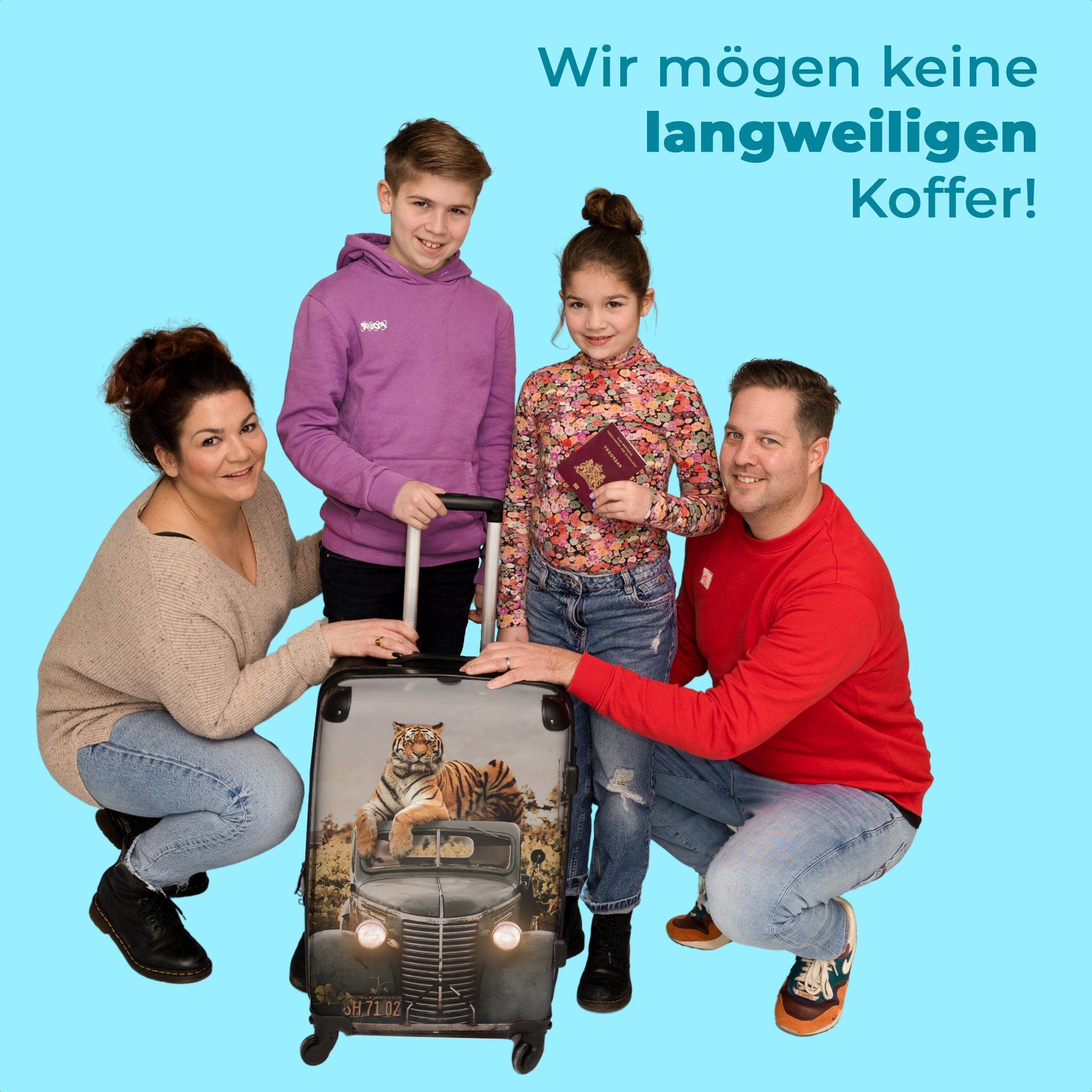 Rollkoffer Koffer mit Auto Rollen, - Natur, Reisekoffer Große Tiger 4 Trolley - Wildtiere - - 4 NoBoringSuitcases.com© 67x43x25cm Aufgabegepäck Rollen