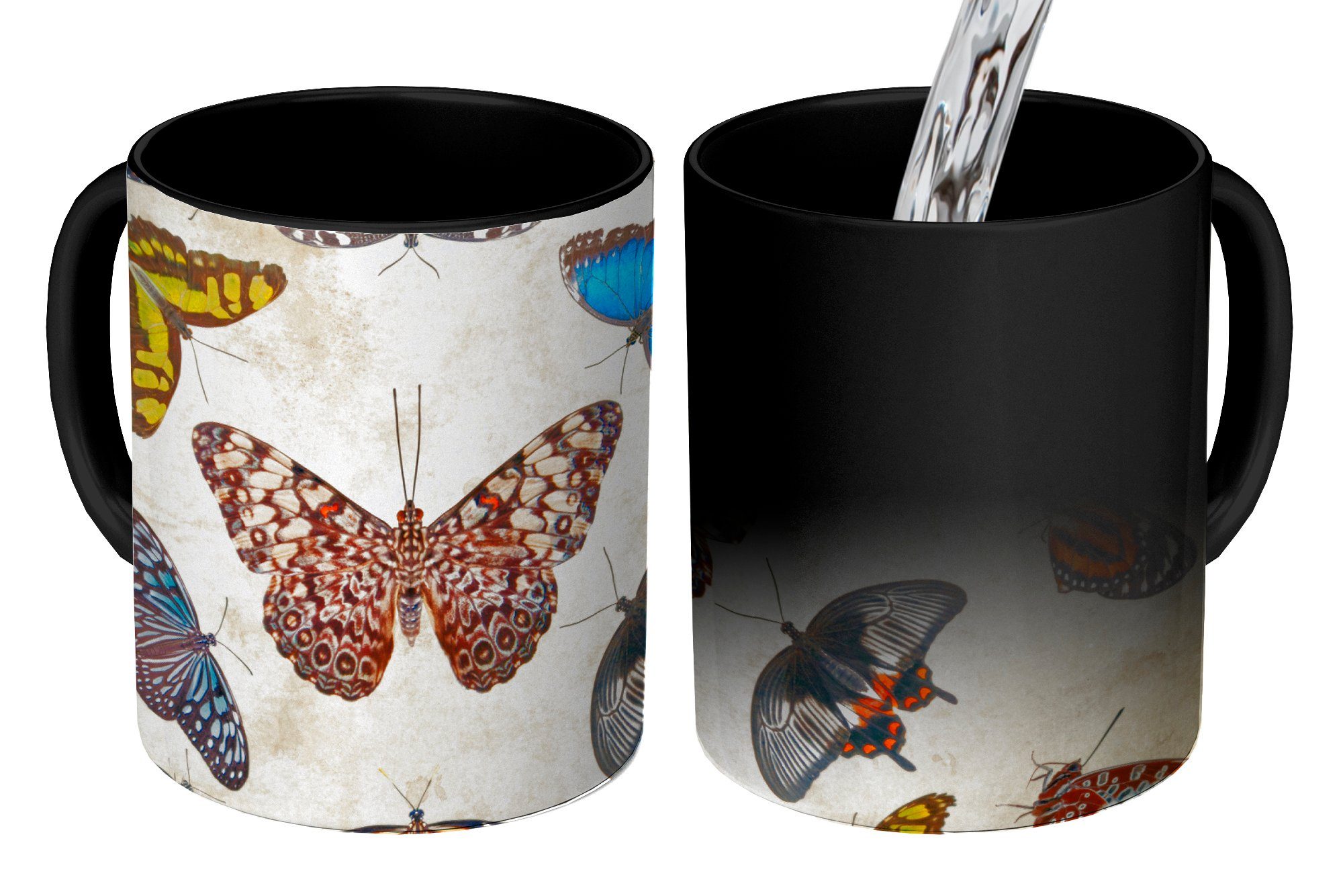 MuchoWow Tasse Botanischer Druck Schmetterlinge, Keramik, Farbwechsel, Kaffeetassen, Teetasse, Zaubertasse, Geschenk | Tassen