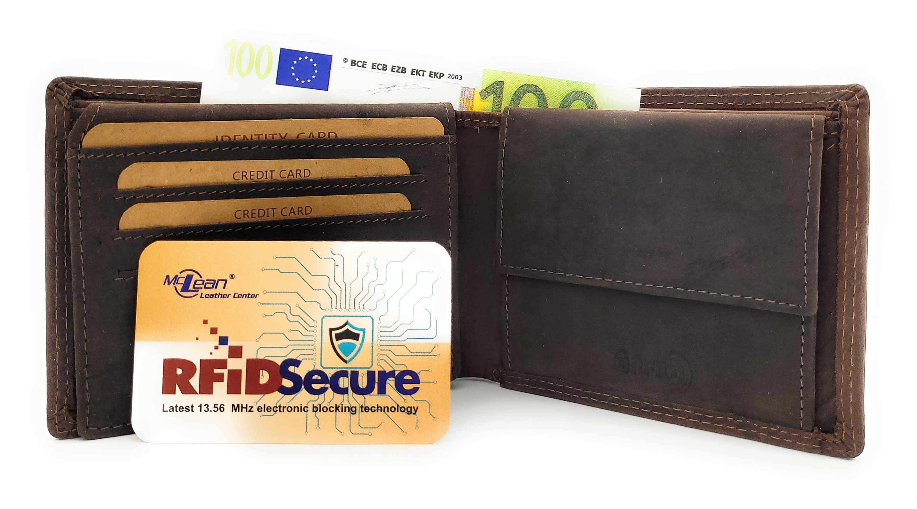 dunkelbraun Leder mit und RFID robust, Geldbörse Schutz, echt McLean Portemonnaie rustikal