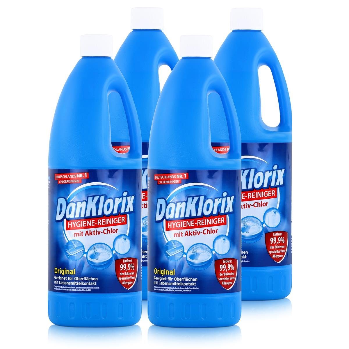 DanKlorix DanKlorix Hygiene-Reiniger 1,5L Allzweckreiniger (4er Aktiv-Chlor Pack) - Mit