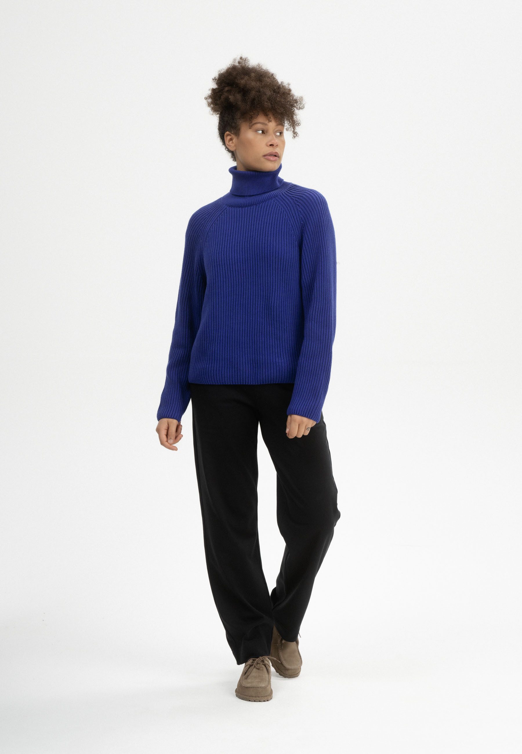 MELA Strickpullover Rippstrick Rollkragenpullover Style CHIRHA Raglanärmel