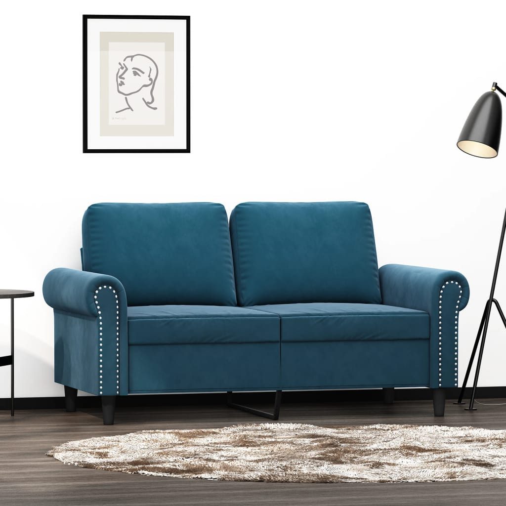 vidaXL Sofa 2-Sitzer-Sofa Blau 120 cm Samt