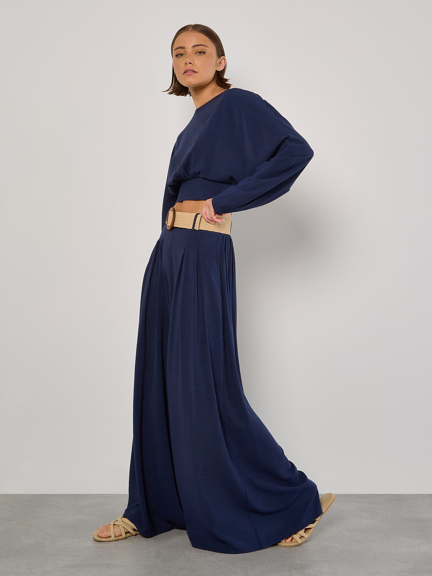 Apricot Stoffhose Palazzo-Hose mit Faltengürtel günstig online kaufen