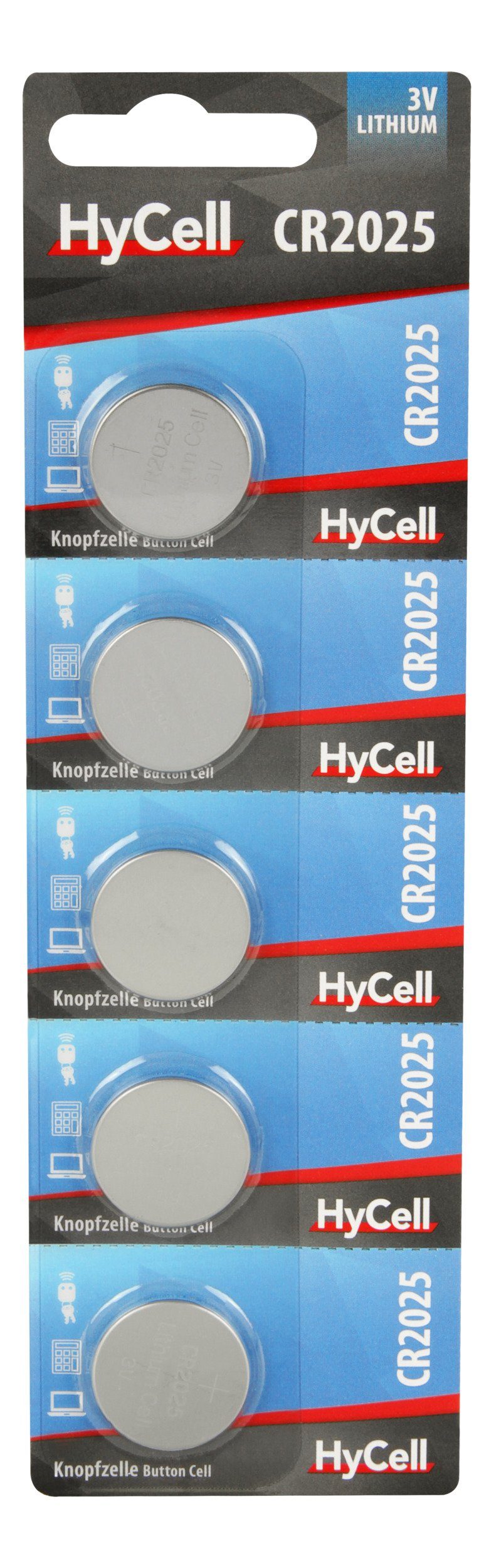 HyCell 5er Pack Lithium Knopfzellen CR2025 3V - Knopfbatterien - 5 Stück Knopfzelle