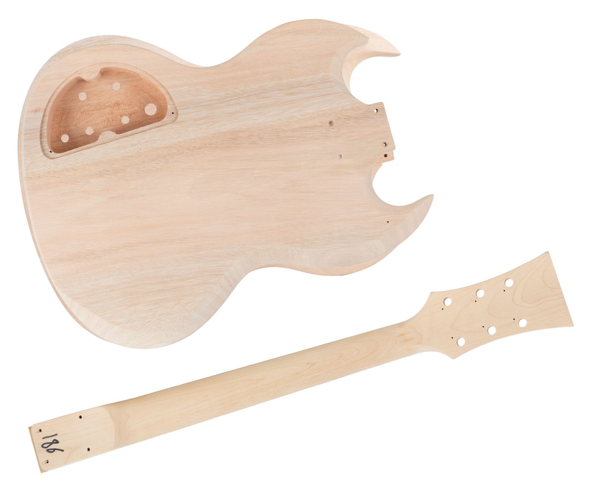 Rocktile E-Gitarre "Do-it-yourself" DIY Bausatz, Double Cut, Korpus: Mahagoni - Hals: Mahagoni geschraubt - Griffbrett: Blackwood