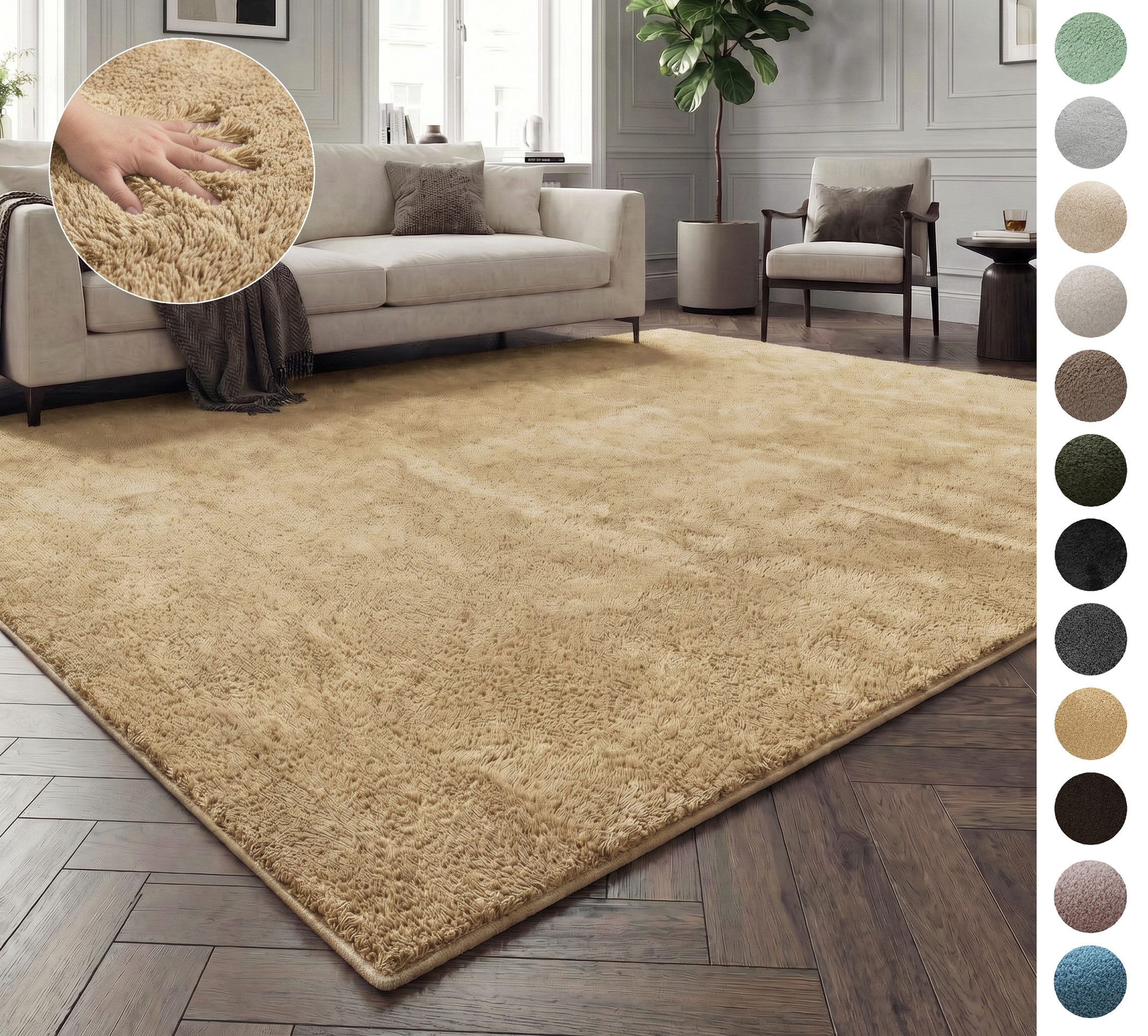 OTTO home Teppich Cali, in Standard- und Premium-Qualität, 13 mm oder 16 mm Höhe, rechteckig, Uni-Farben, kuschelig, & weich, waschbar, Wohnzimmer, Schlafzimmer