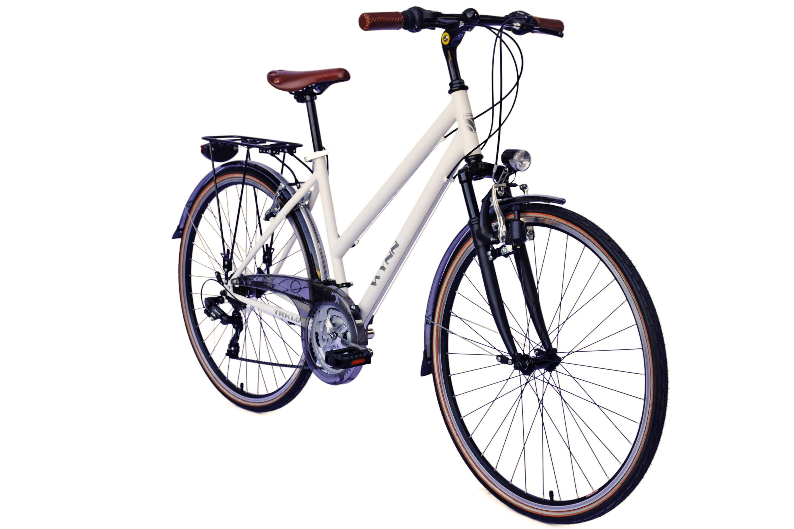 WYNN Trekkingrad Trekkingrad 28 Zoll Shimano Tourney 21 Gang TRK1.0 Federgabel Weiß, 21 Gang Shimano Tourney Schaltwerk