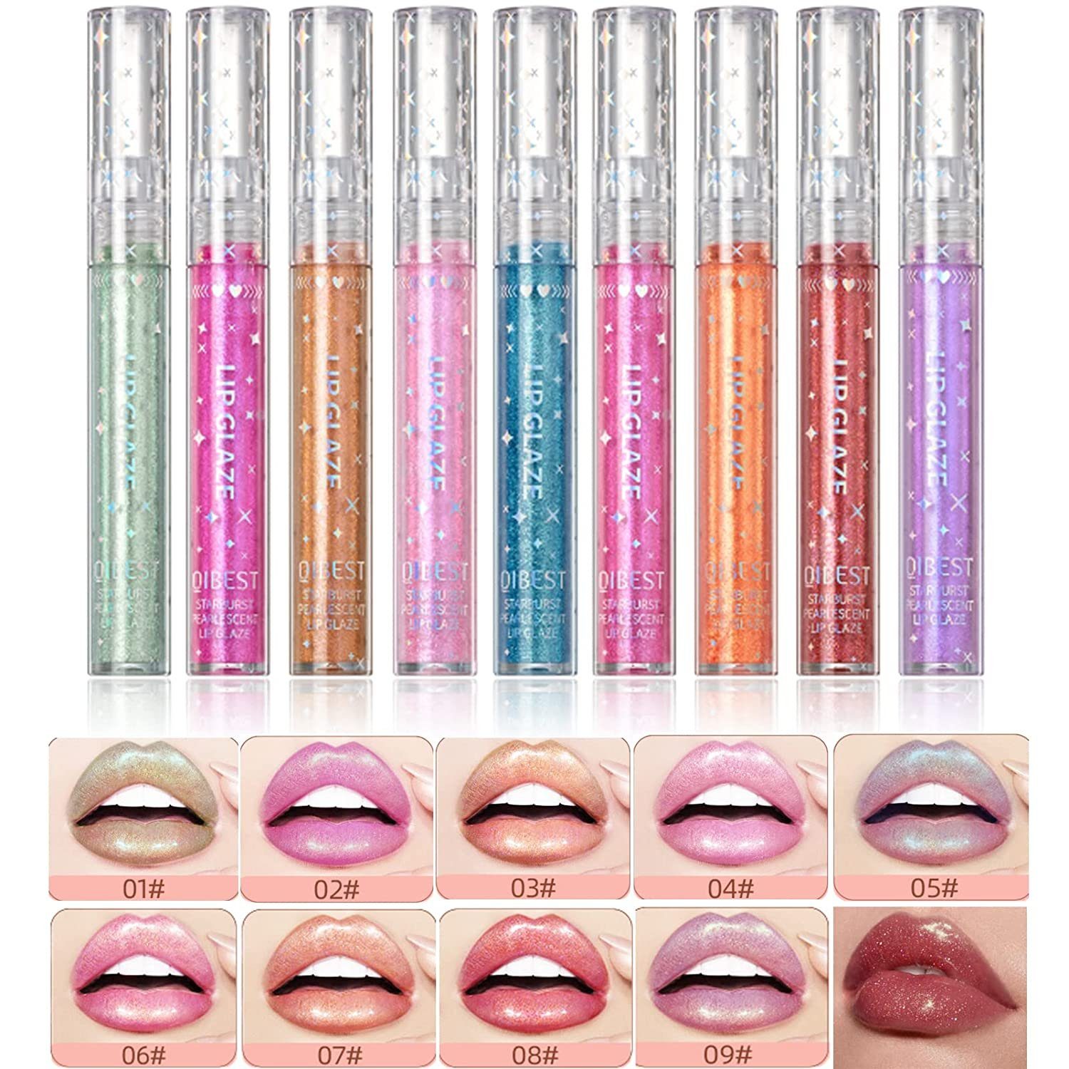 9 Schimmer Langanhaltender Wasserdichter Lippenstift Haiaveng Diamant Lipgloss-Set Metallic Glitter Farben Set, Glänzender Lipgloss
