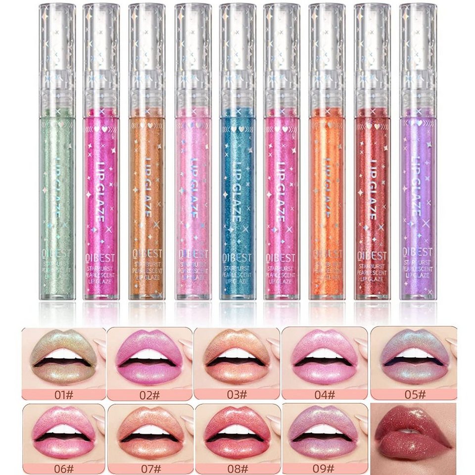 Haiaveng Lipgloss-Set 9 Farben Glitter Diamant Glänzender Lipgloss Set,  Langanhaltender Wasserdichter Schimmer Metallic Lippenstift