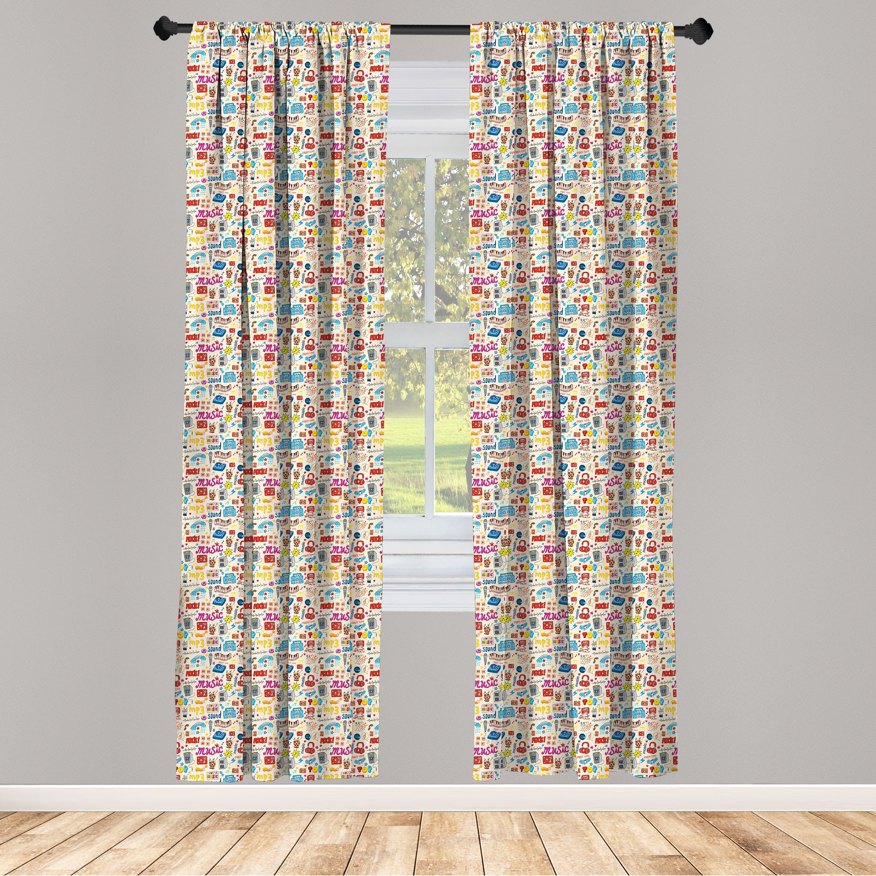 Gardine Vorhang für Wohnzimmer Schlafzimmer Dekor, Abakuhaus, Microfaser, Musik Retro Pop-Art-Stil