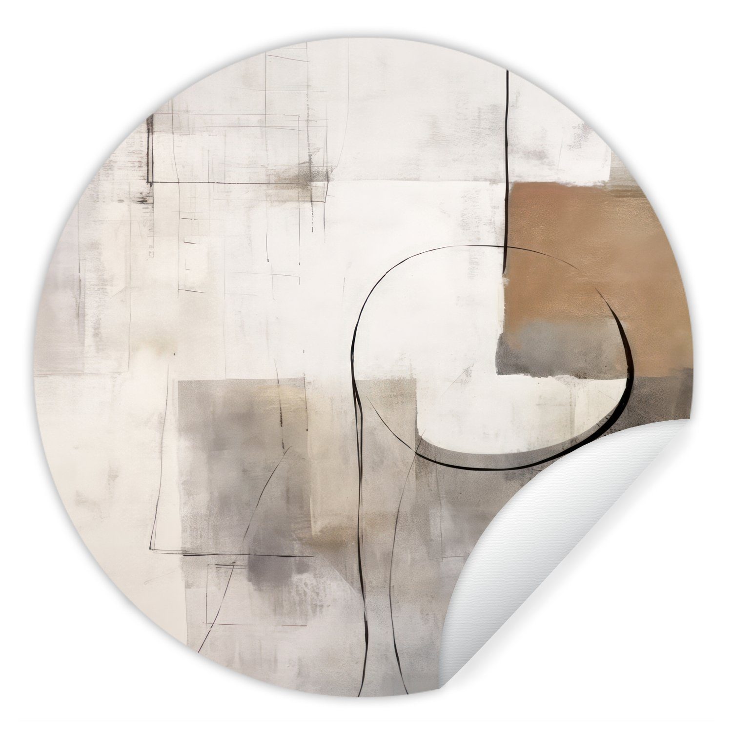 MuchoWow Wandsticker Abstrakte Kunst - Industriell - Weiß - Grau (1 St), Tapetenkreis für Kinderzimmer, Tapetenaufkleber, Rund, Wohnzimmer