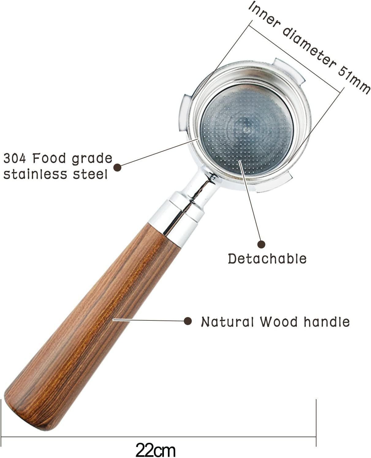 FELIXLEO Wiederbefüllbare Espresso-Kapsel Bodenloser Siebträger 51 mm Espresso Siebträger mit Holzgriff – Bild 3 von 5