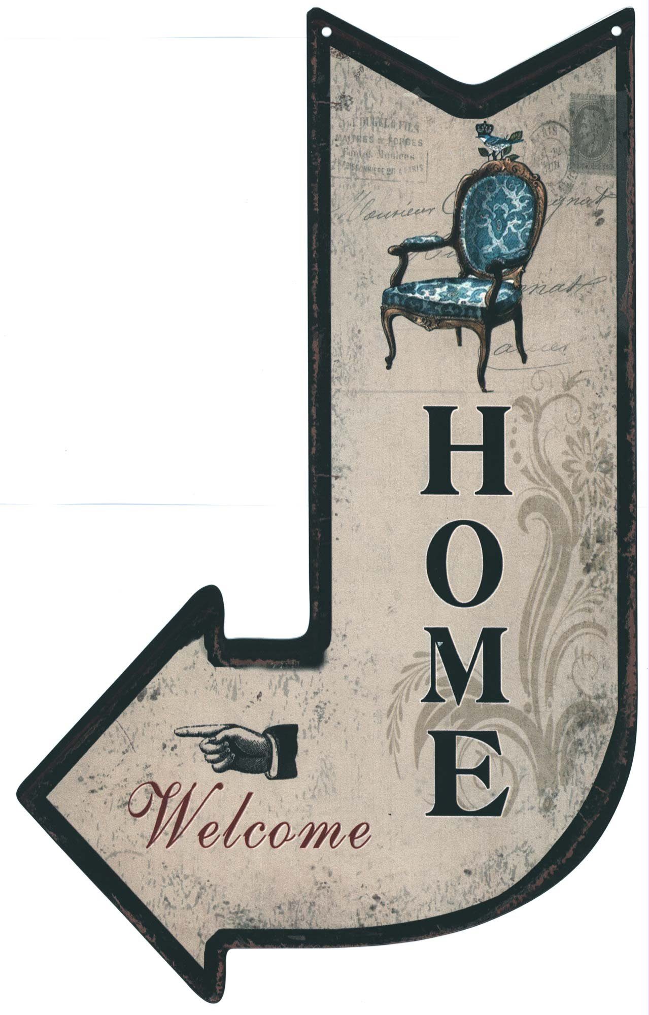 Metallschild Blechschild Welcome Home Stuhl