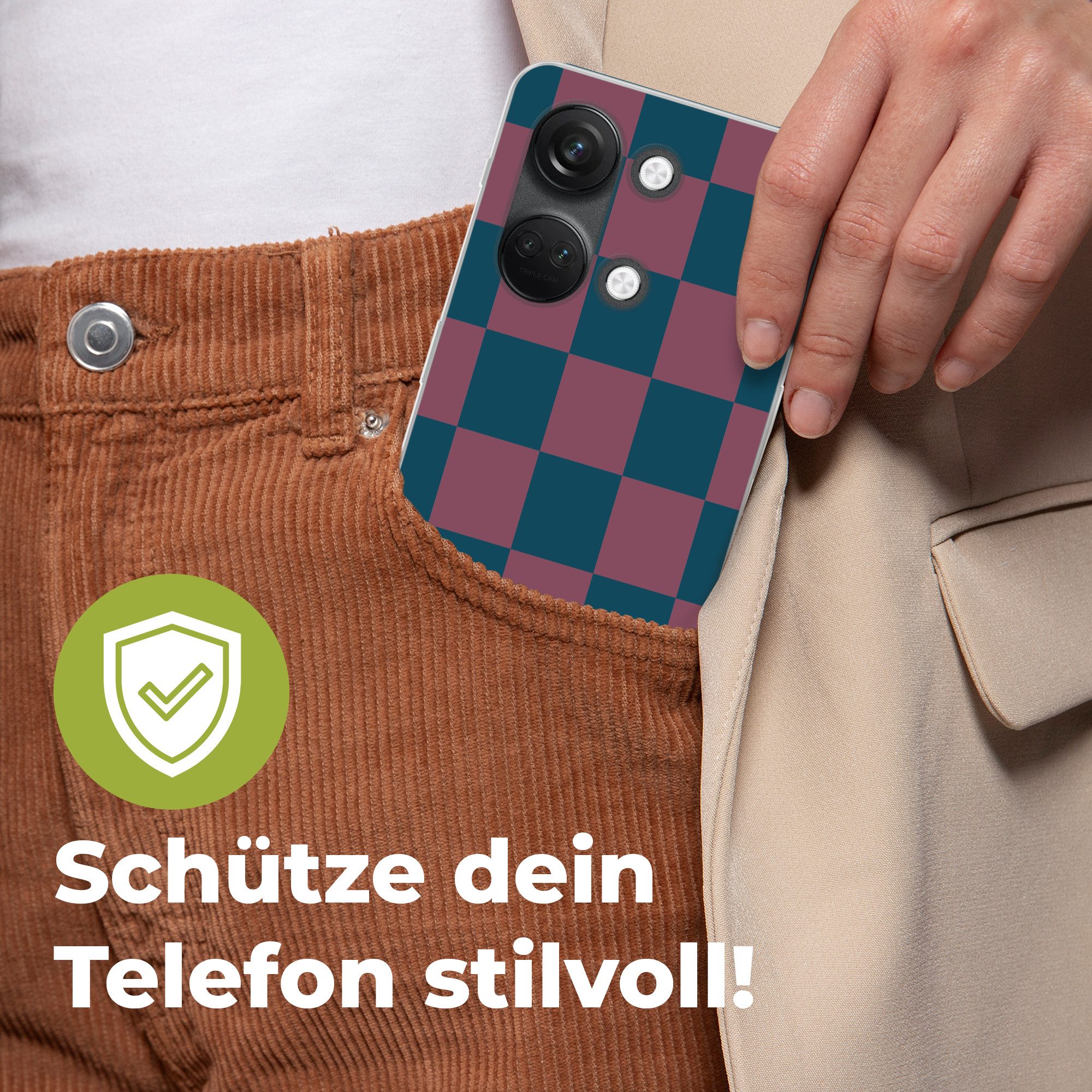 MuchoWow Handyhülle für OnePlus Nord 3 Schachbrett Druck - Blau - Rot - Würfel, Phone Case, Silikon, Schutzhülle Dünn