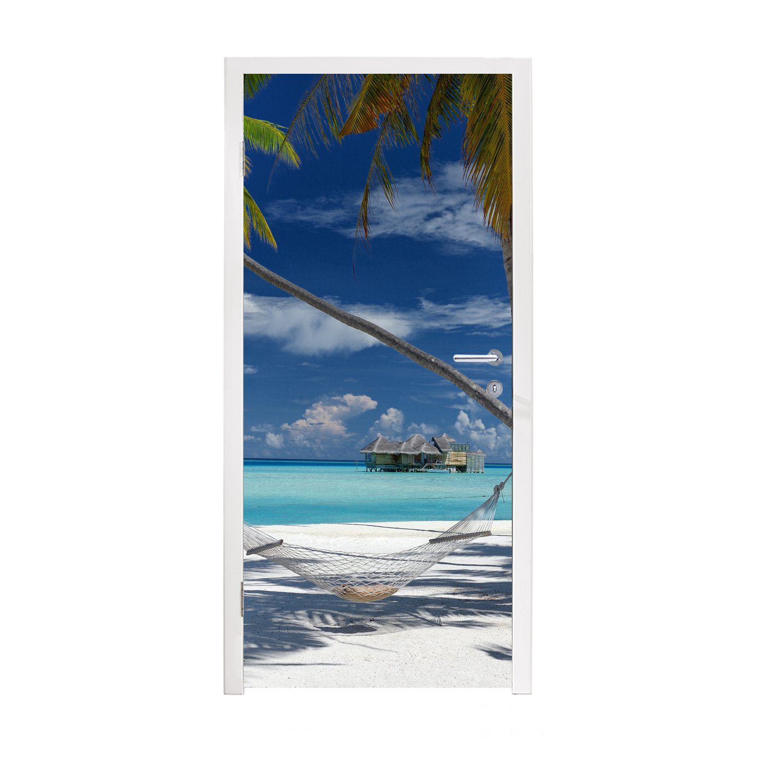 MuchoWow Türtapete Strand - Sommer - Hängematte, Matt, bedruckt, (1 St), Selbstklebende Tapete, Folie für Möbel, 75x205 cm