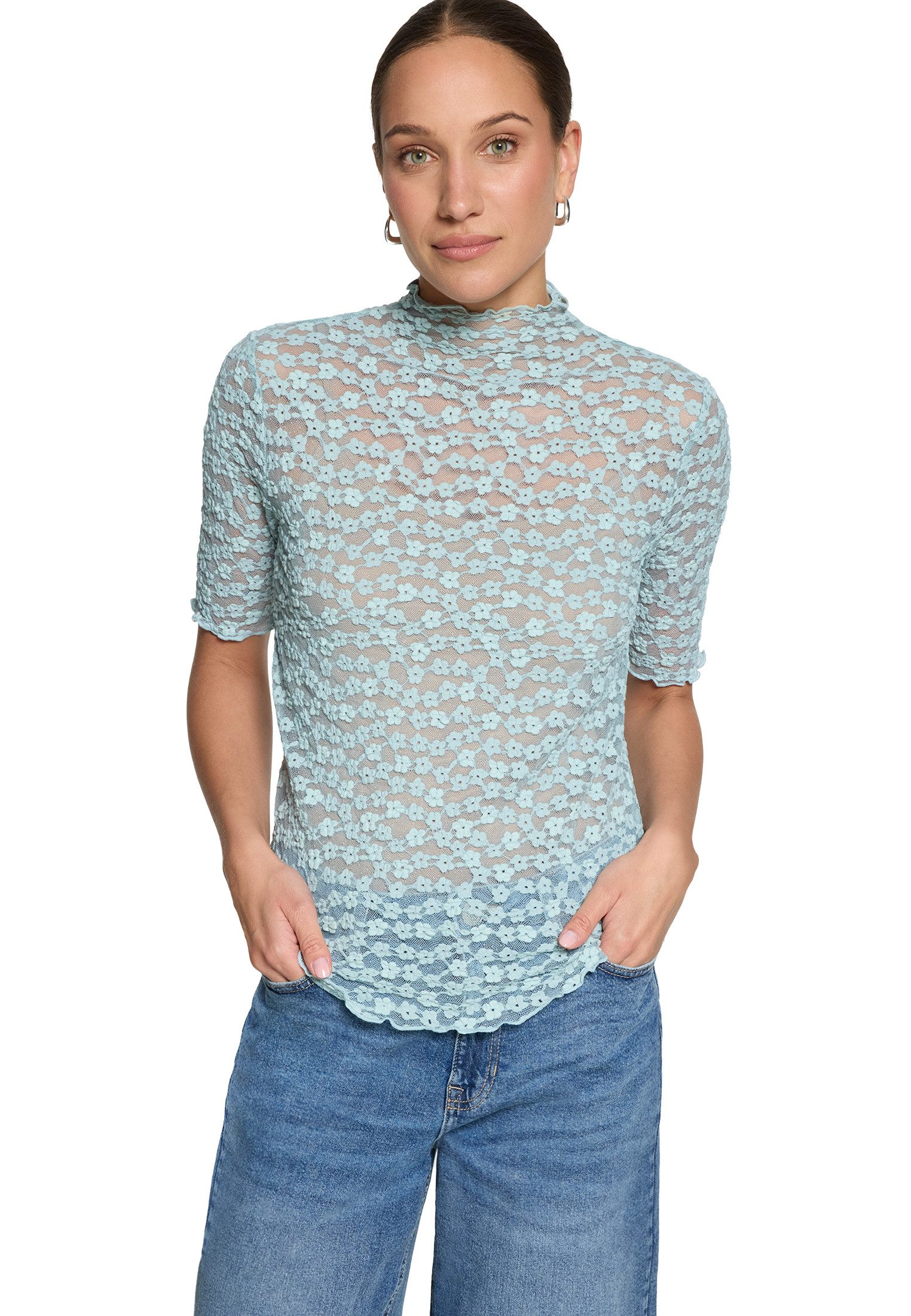 Zero Kurzarmshirt Damen kurzarm (1-tlg) Spitze