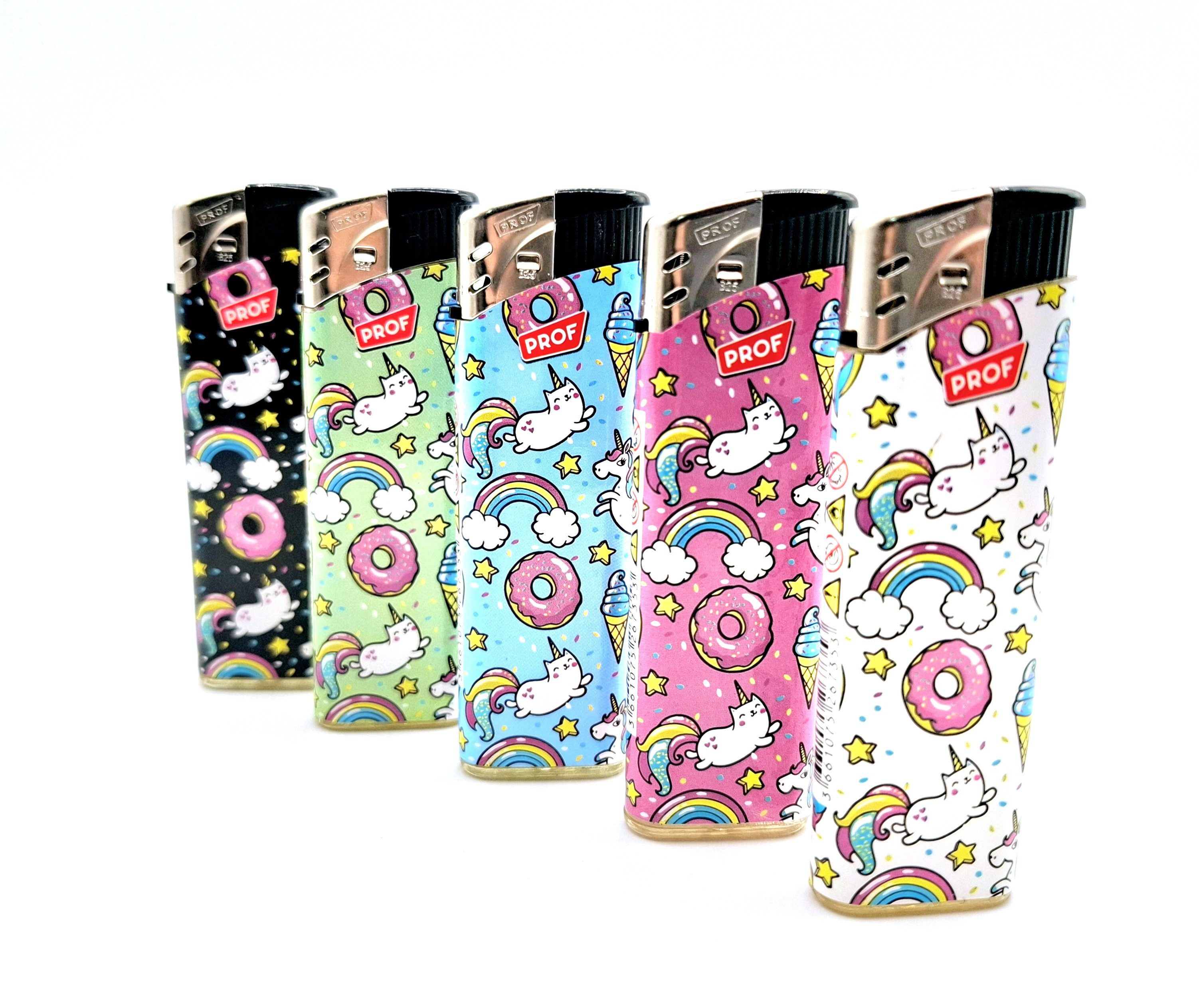 meytrade Feuerzeuge im Set, bunte Katzen Einhörner, Regenbogen Rainbow Unicorn (5-St), süße Feuerzeuge im Set in rosa pink