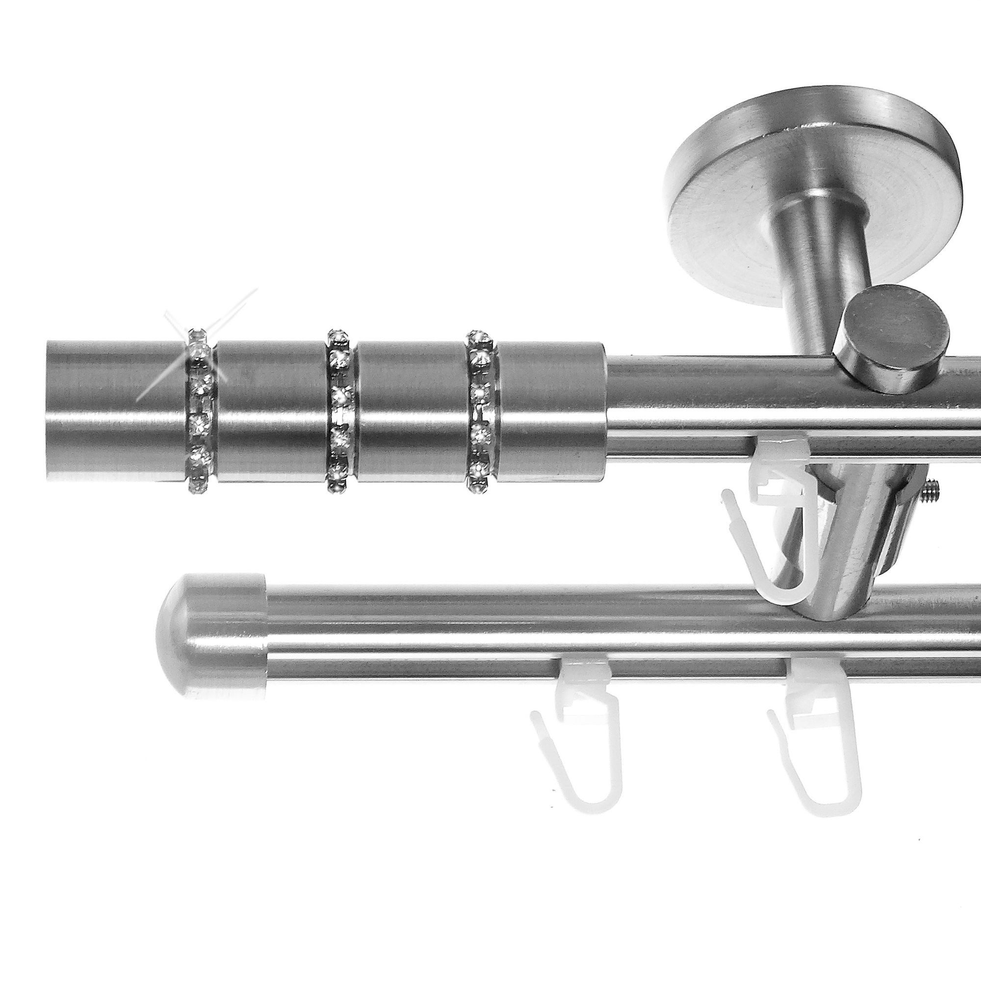 BASIT Gardinenstange Innenlauf 16 mm mit Deckenträgern 540 cm E25, Ø 16 mm, 2-läufig, verschraubt, Aluminium, D80 540 cm E25 Kristall