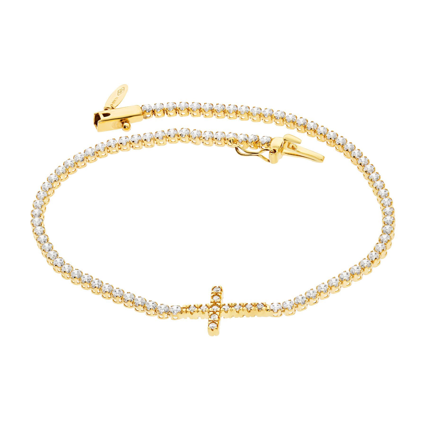 Goldarmband 585er Gelbgold Armband mit Kreuz und Zirkonia