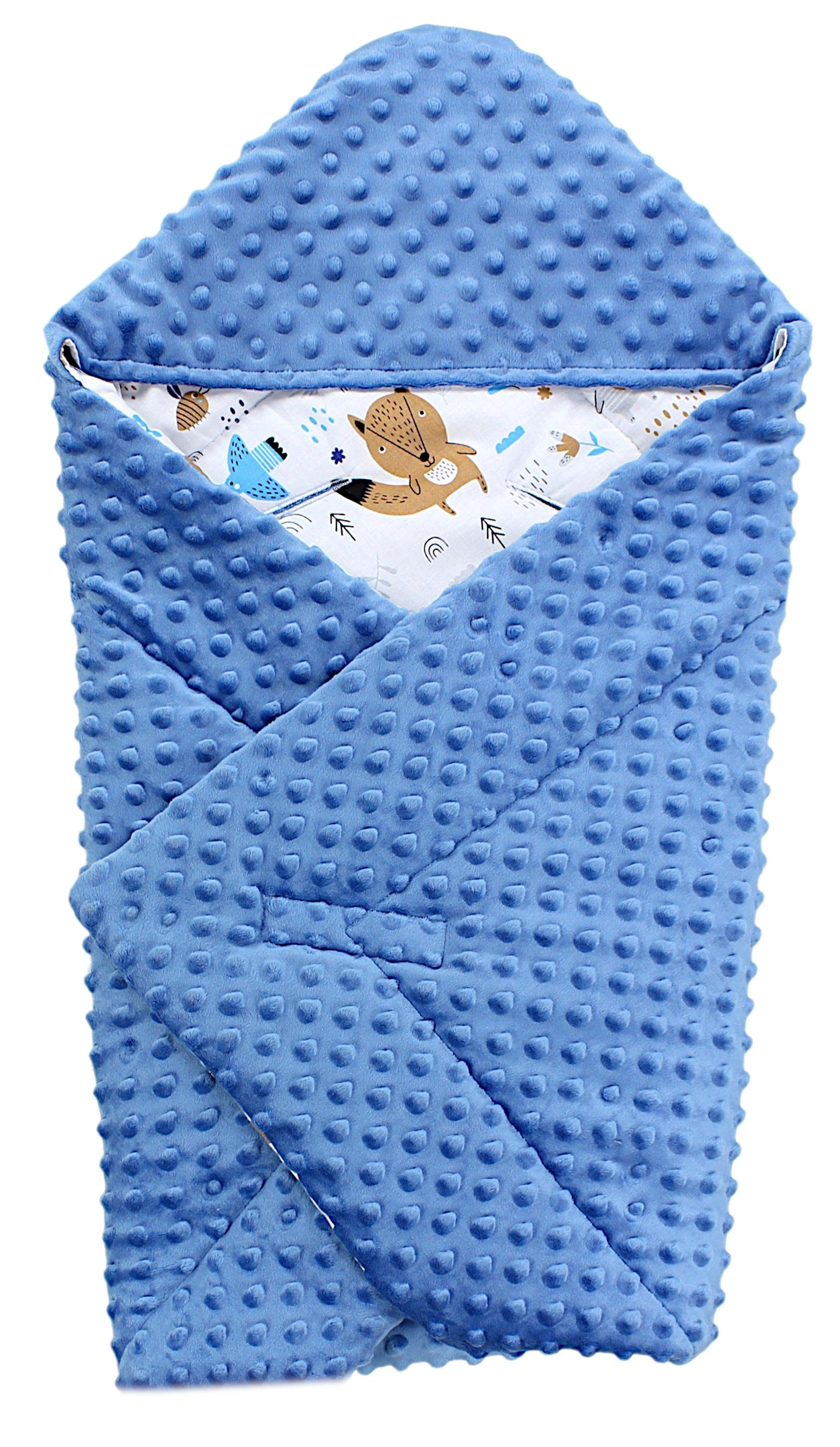 Baby Einschlagdecke TupTam Minky, Wattiert Winter Einschlagdecke für Bärchen Jeansblau Babyschale /