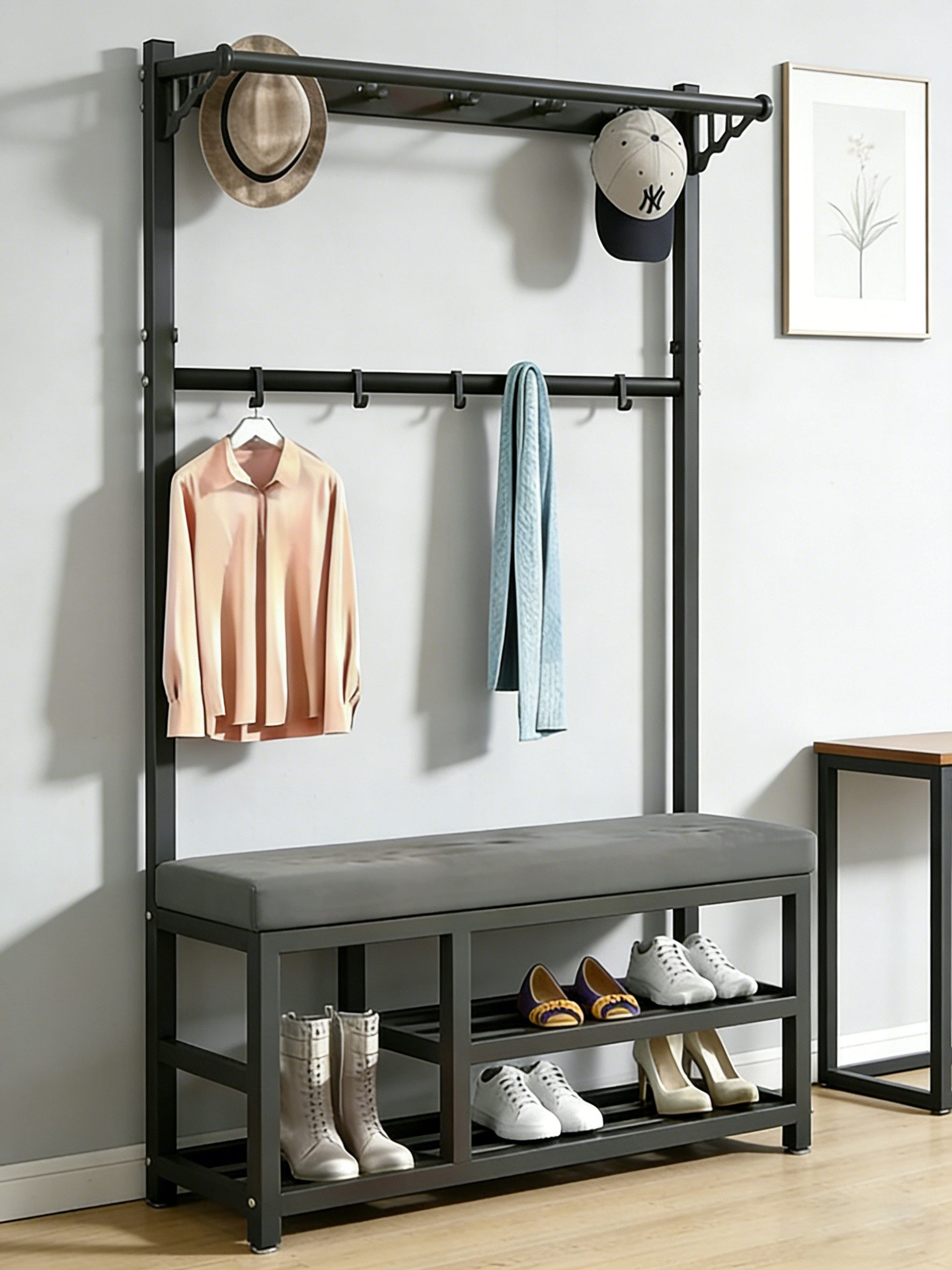 OYLCDI Garderobenständer Kleiderständer Garderobe mit Schuhbank, flurgarderobe, garderobe flur, (Schuhregal,Garderobe), mit 9 Kleiderhaken