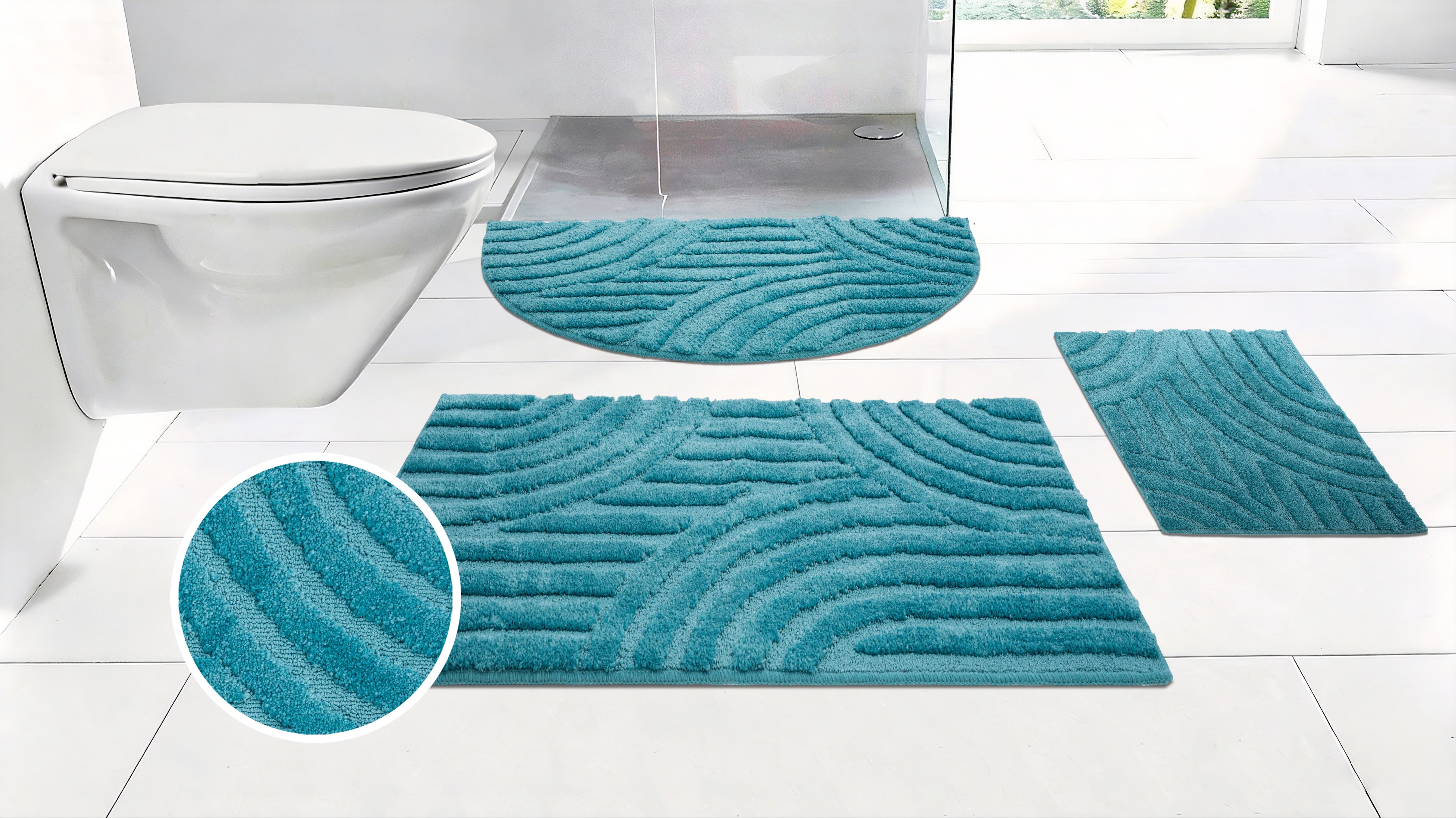 OTTO home Badematte Regona Scandi, Badvorleger, Badezimmer Teppich, Duschvorleger, Höhe 10 mm, rutschhemmend beschichtet, strapazierfähig, Polyester, rechteckig, Badteppich, Uni Farben, Hoch-Tief-Effekt, modernes Muster, Zen