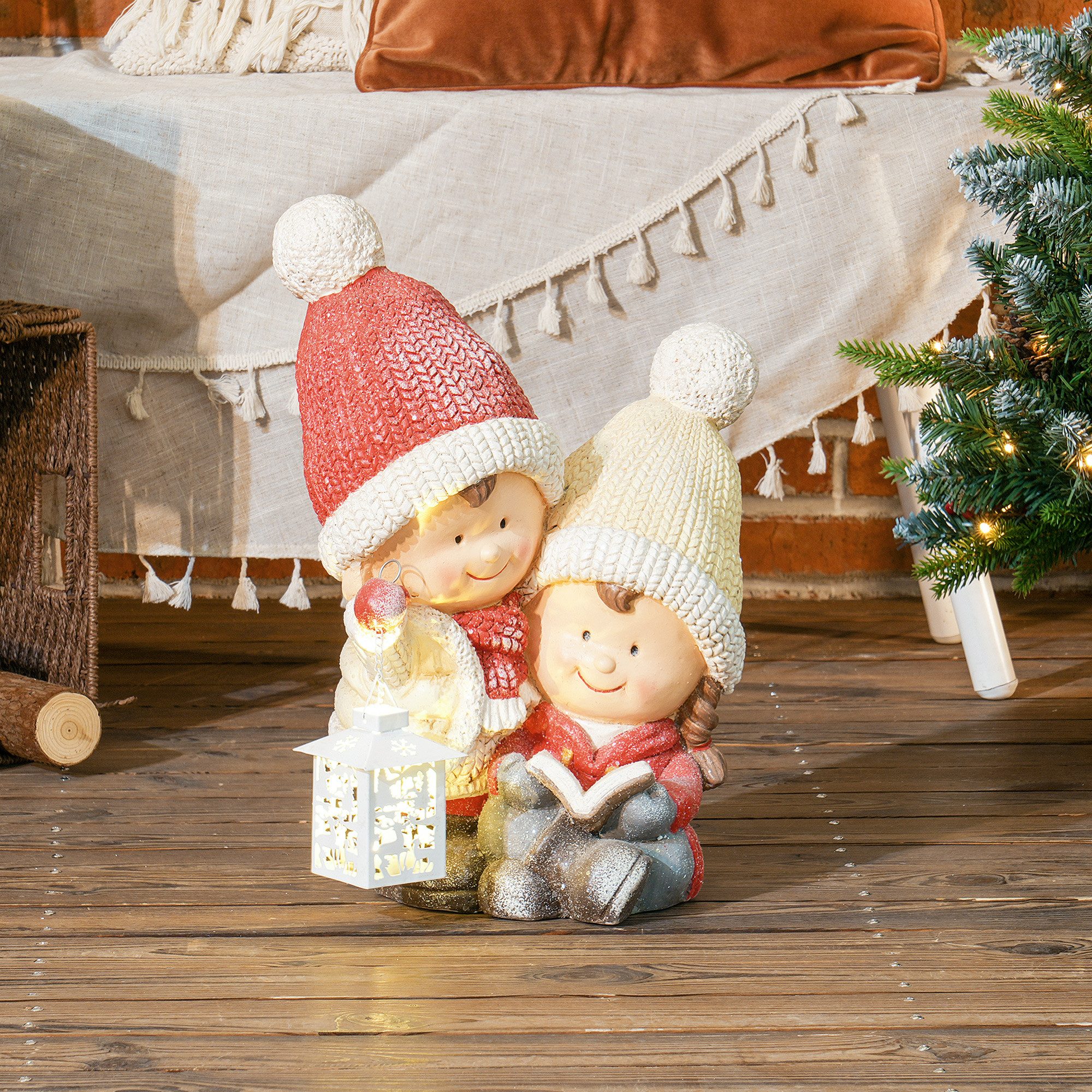 HOMCOM Weihnachtsfigur Weihnachtswichtel mit Buch und Laterne, 45 cm, mit L günstig online kaufen