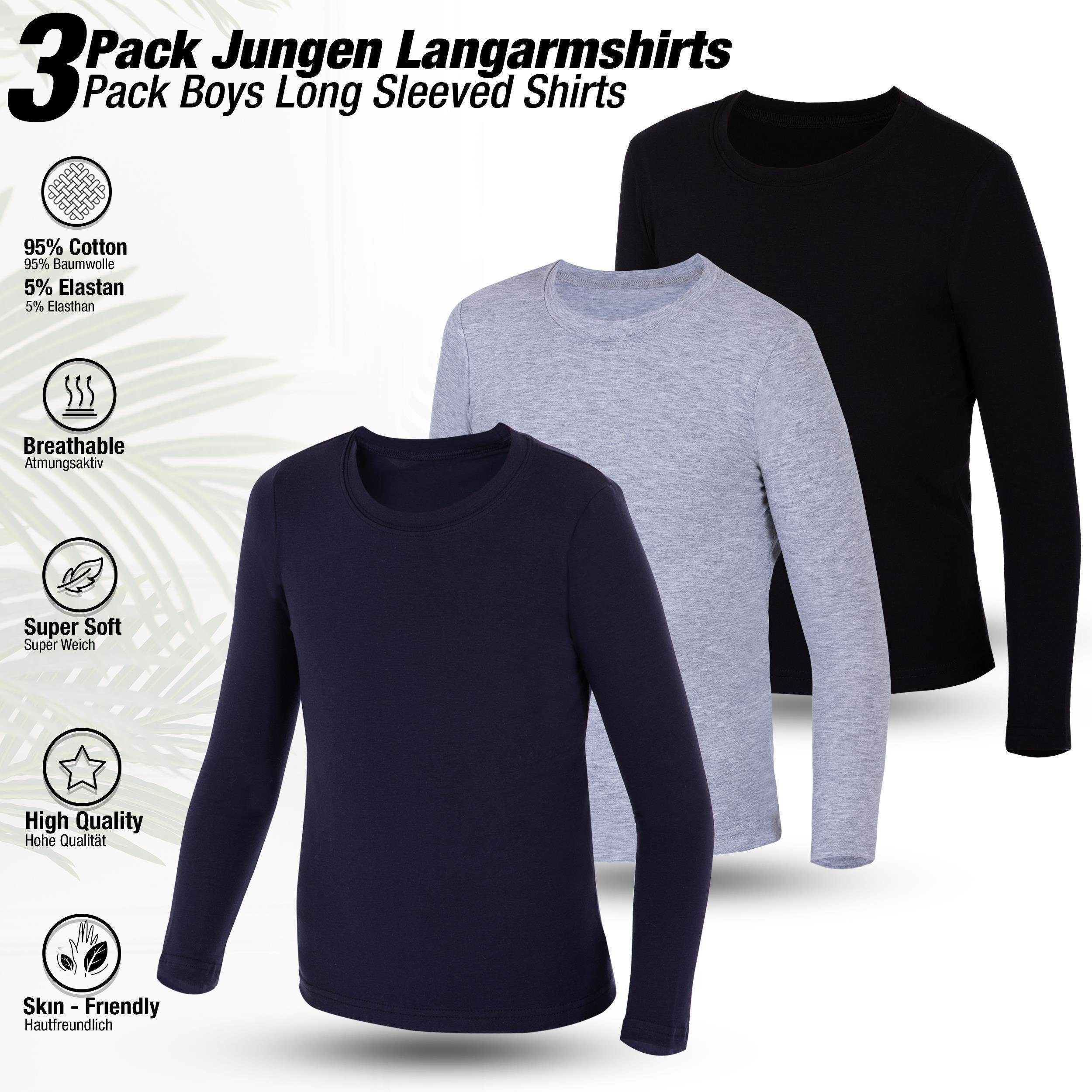 Langarmshirt 3er Set Jungen Langarmshirts - Basics - Mehrfarbig