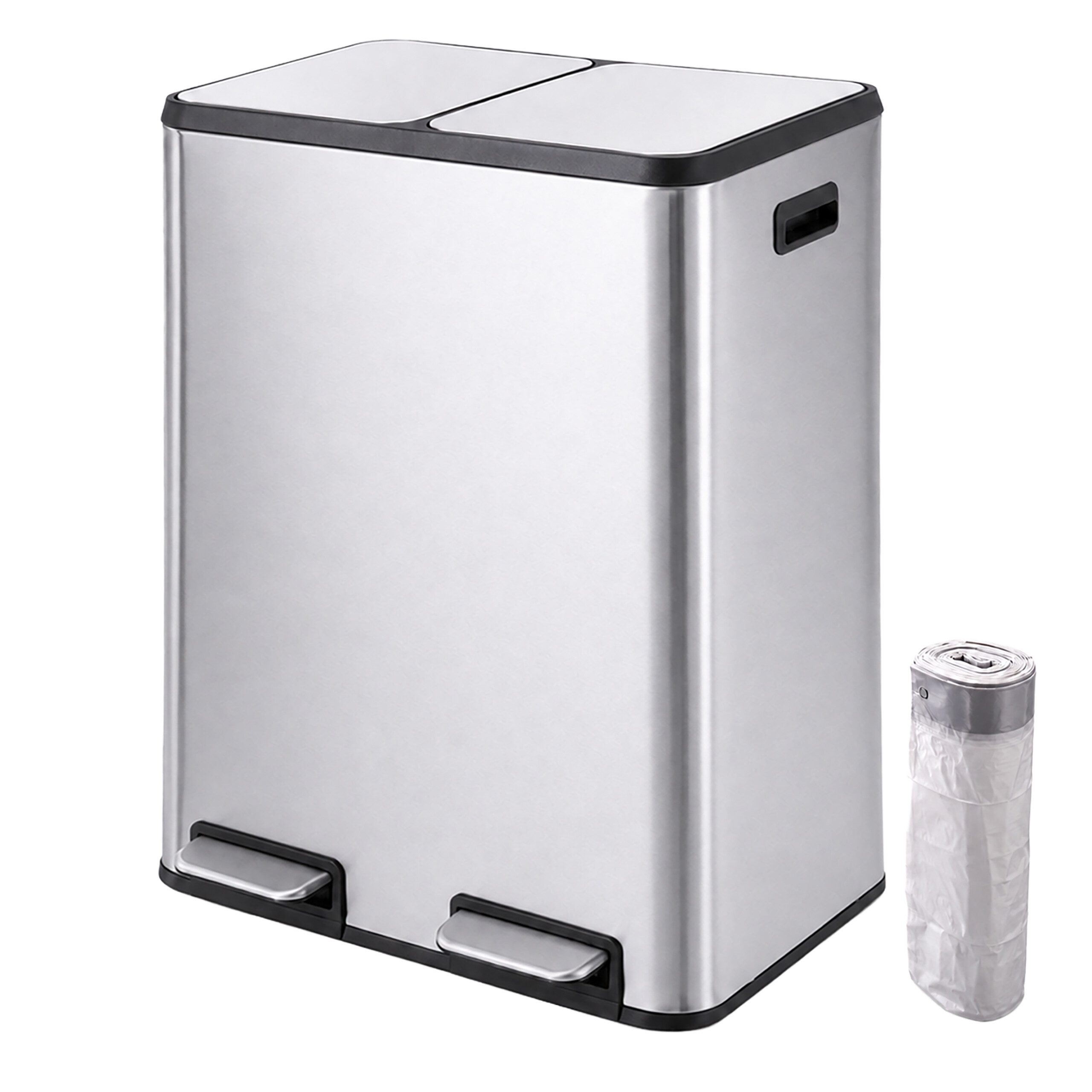 relaxdays Mülltrennsystem Mülleimer 2 Fächer 2x30 l, silber