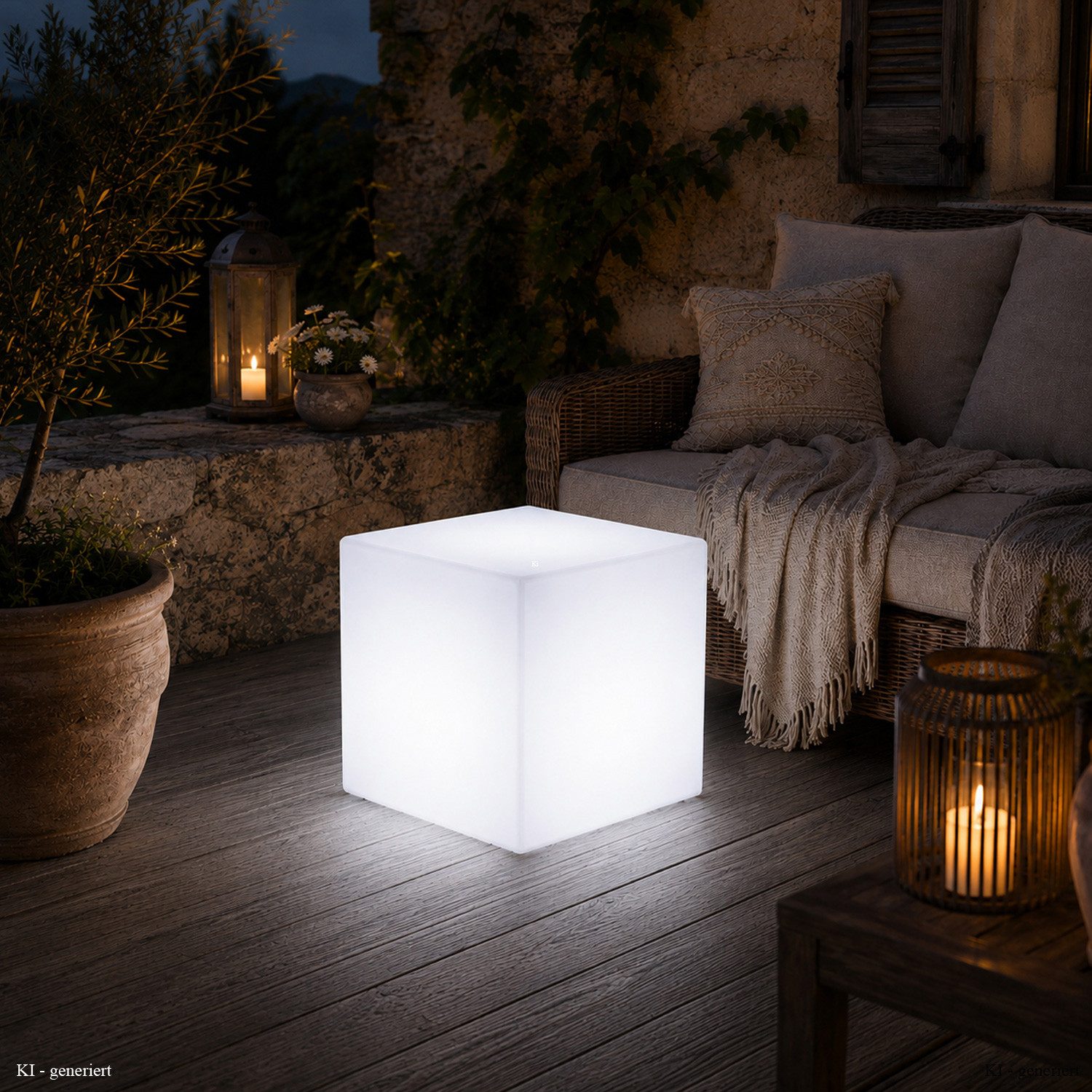 SATISFIRE LED Würfel LED Leuchtwürfel Cube 40x40cm E27 kaltweiß outdoor Beistelltisch, LED Classic, kaltweiss (5300K bis 6000K)