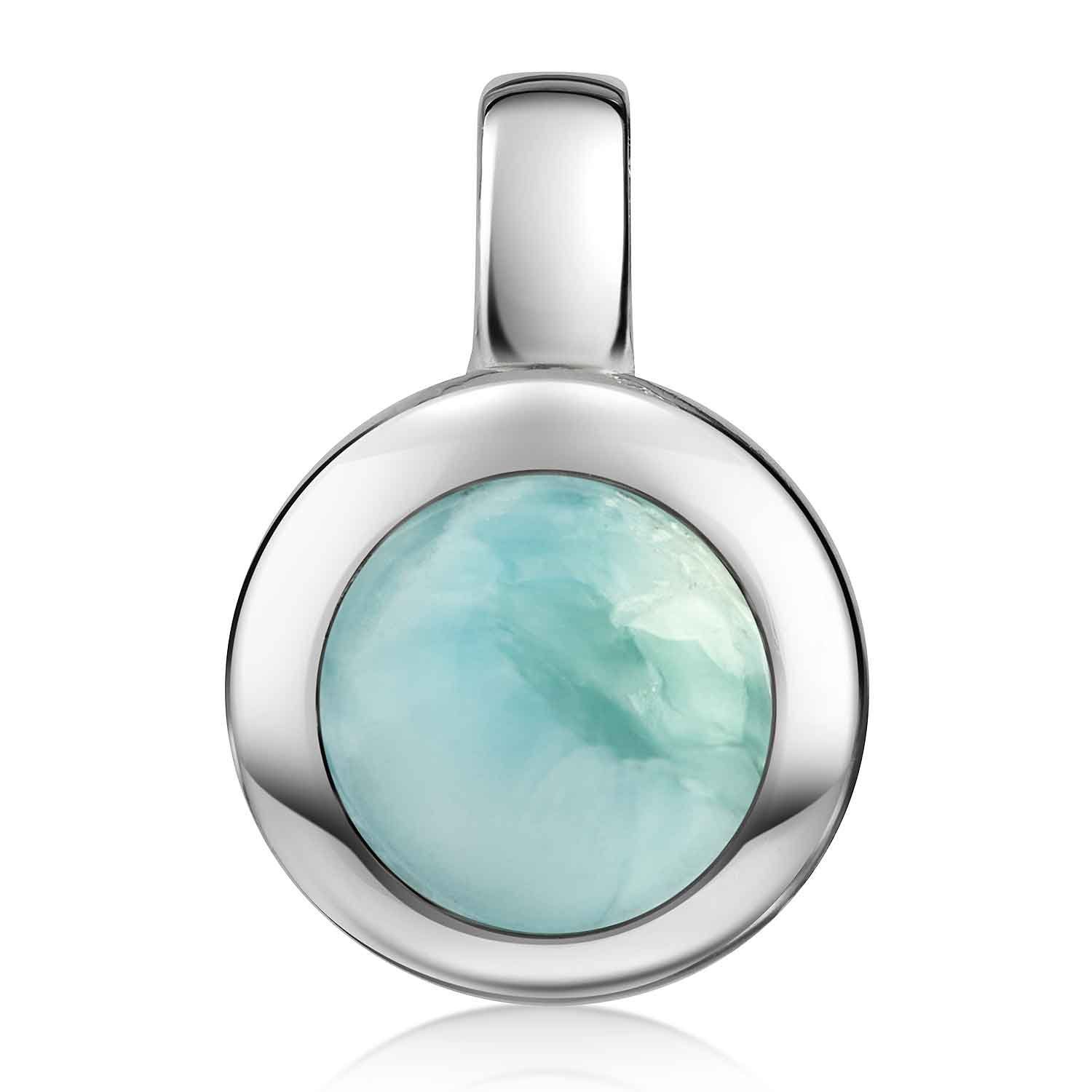 Materia Kettenanhänger Larimar Edelstein Anhänger Türkis rund KA-38, 925 Sterling Silber